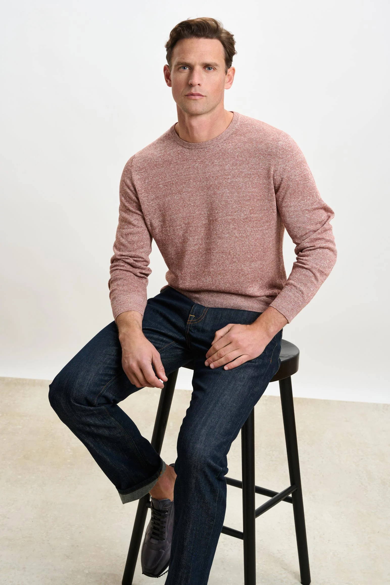 Rust Melange Linen & Cotton Contin Knitwear Crew - Image 4