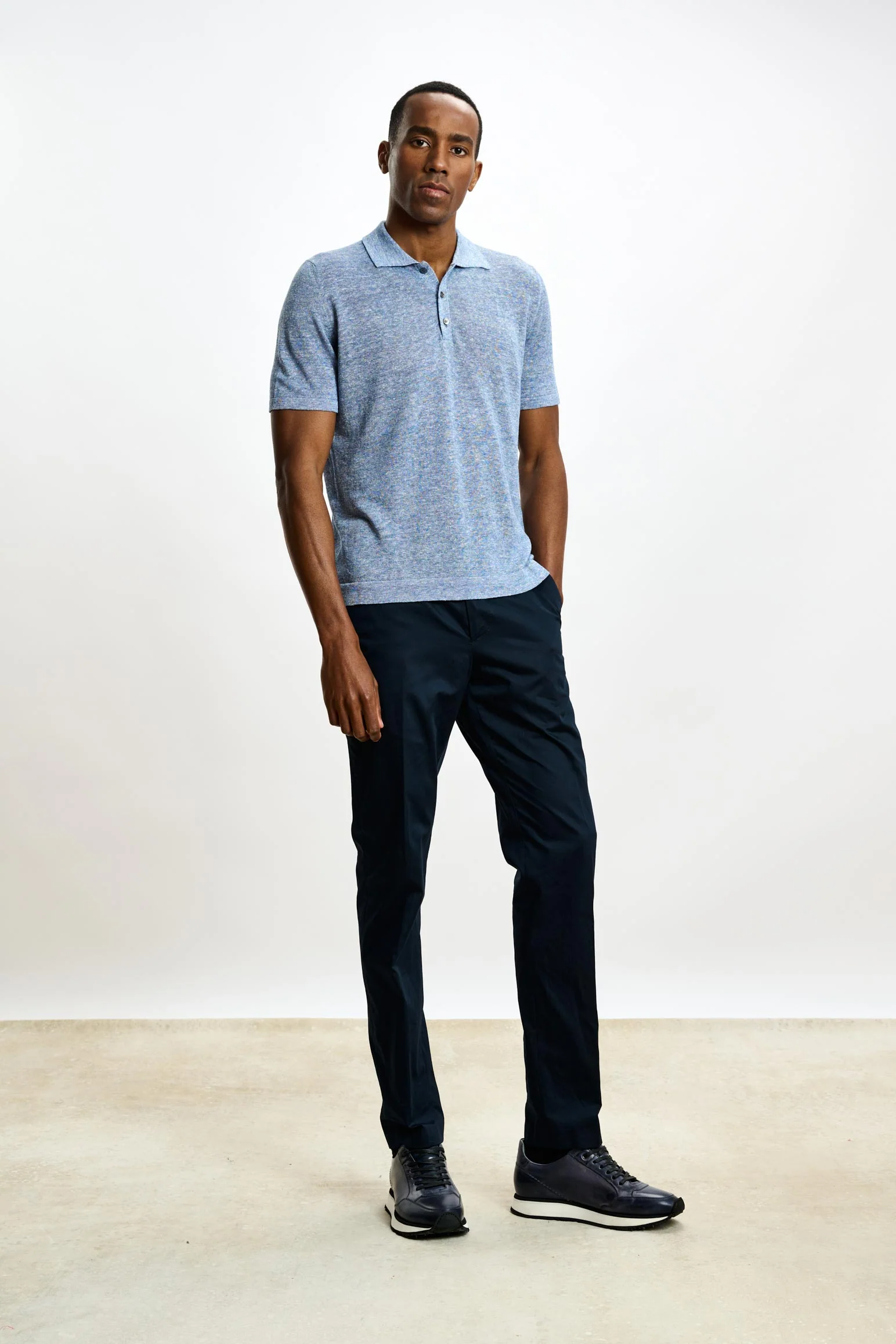 Blue Linen & Cotton Kelso Knitwear Polo