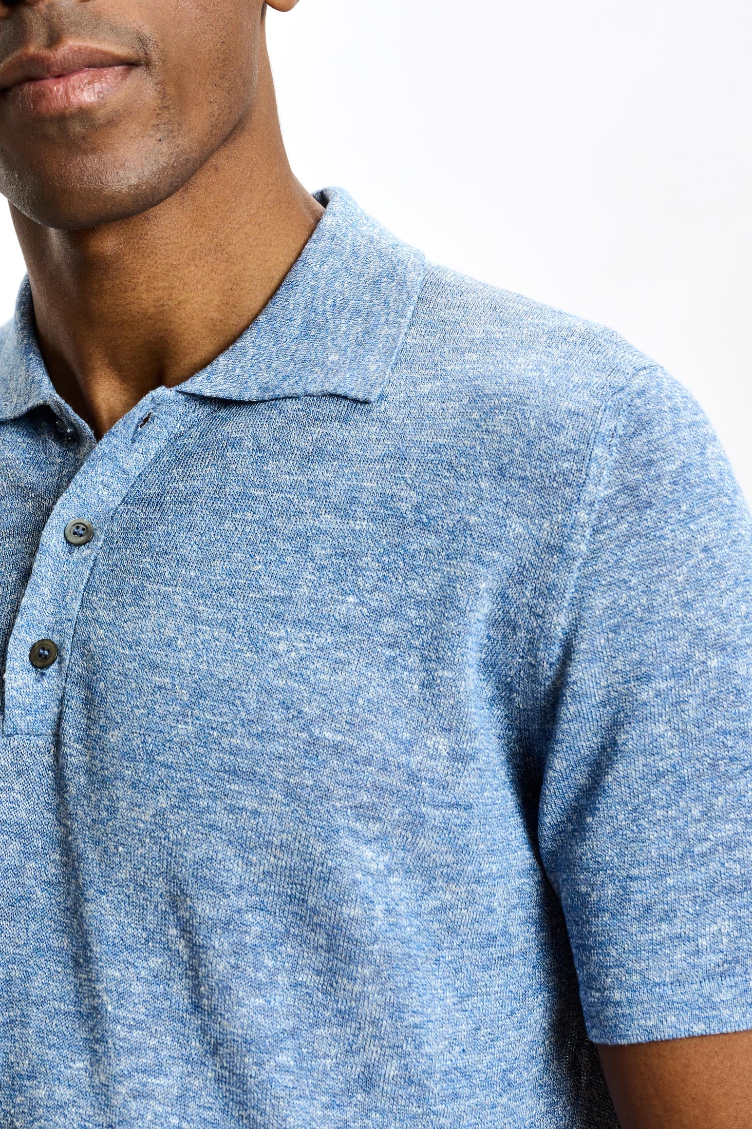 Blue Linen & Cotton Kelso Knitwear Polo - Image 3