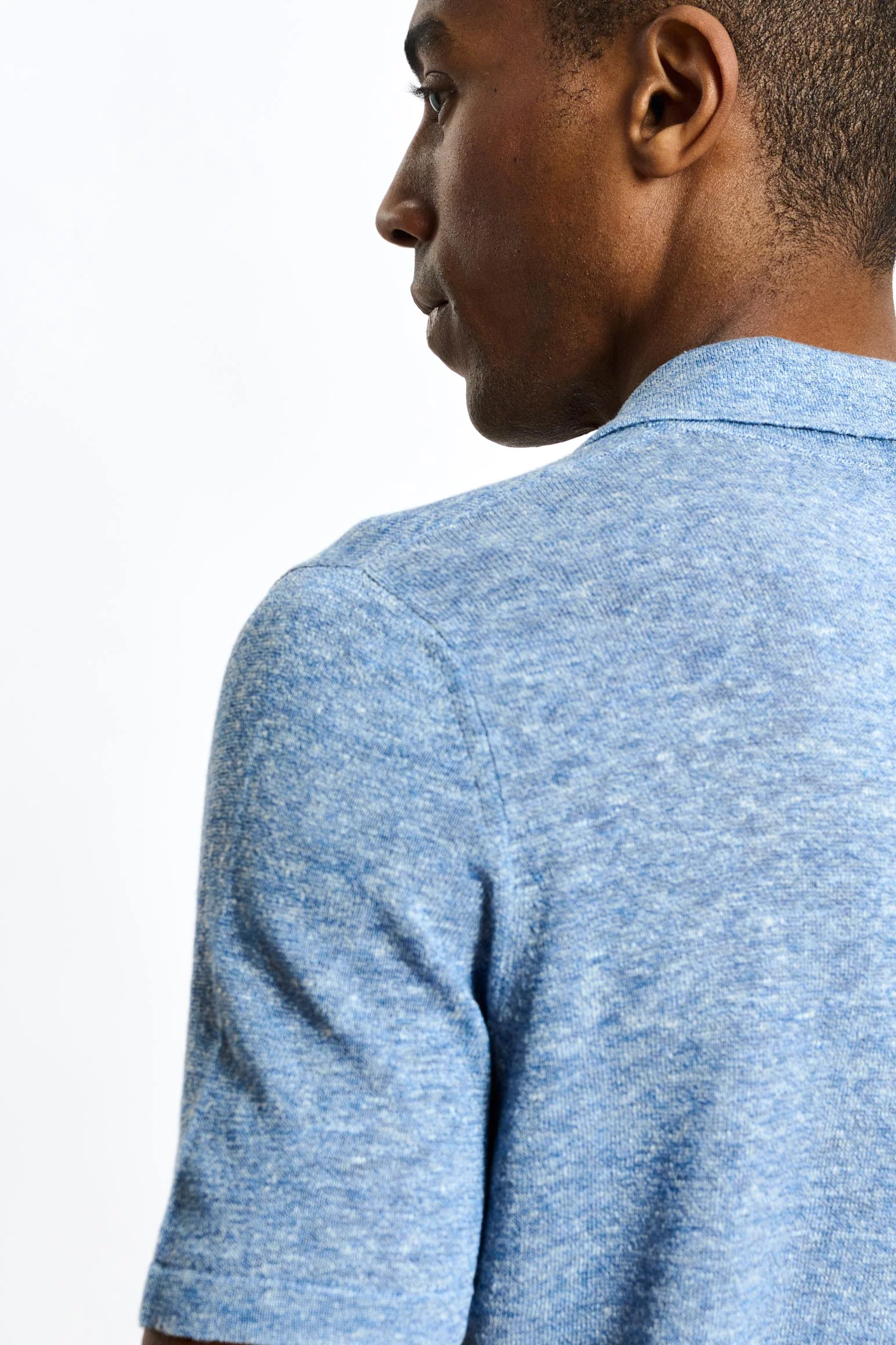 Blue Linen & Cotton Kelso Knitwear Polo - Image 5