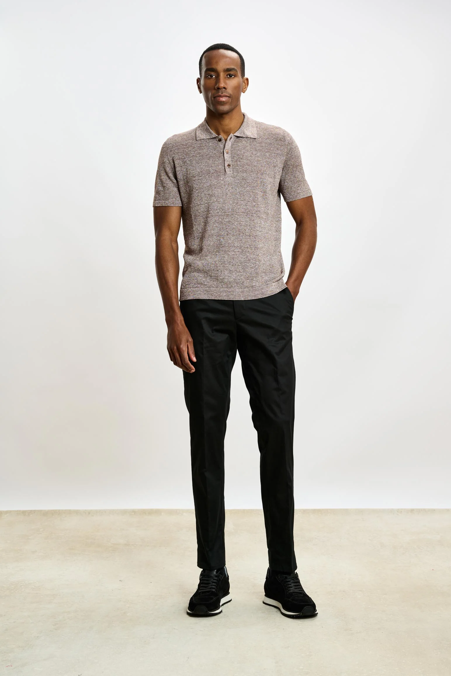 Brown Linen & Cotton Kelso Knitwear Polo
