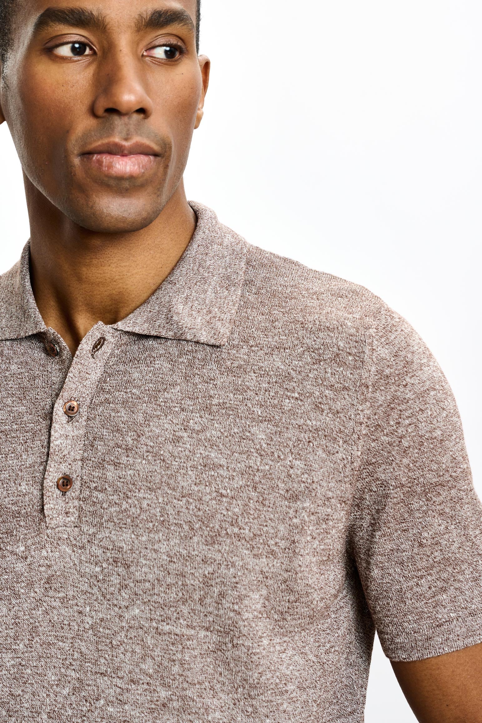 Brown Linen & Cotton Kelso Knitwear Polo - Image 3