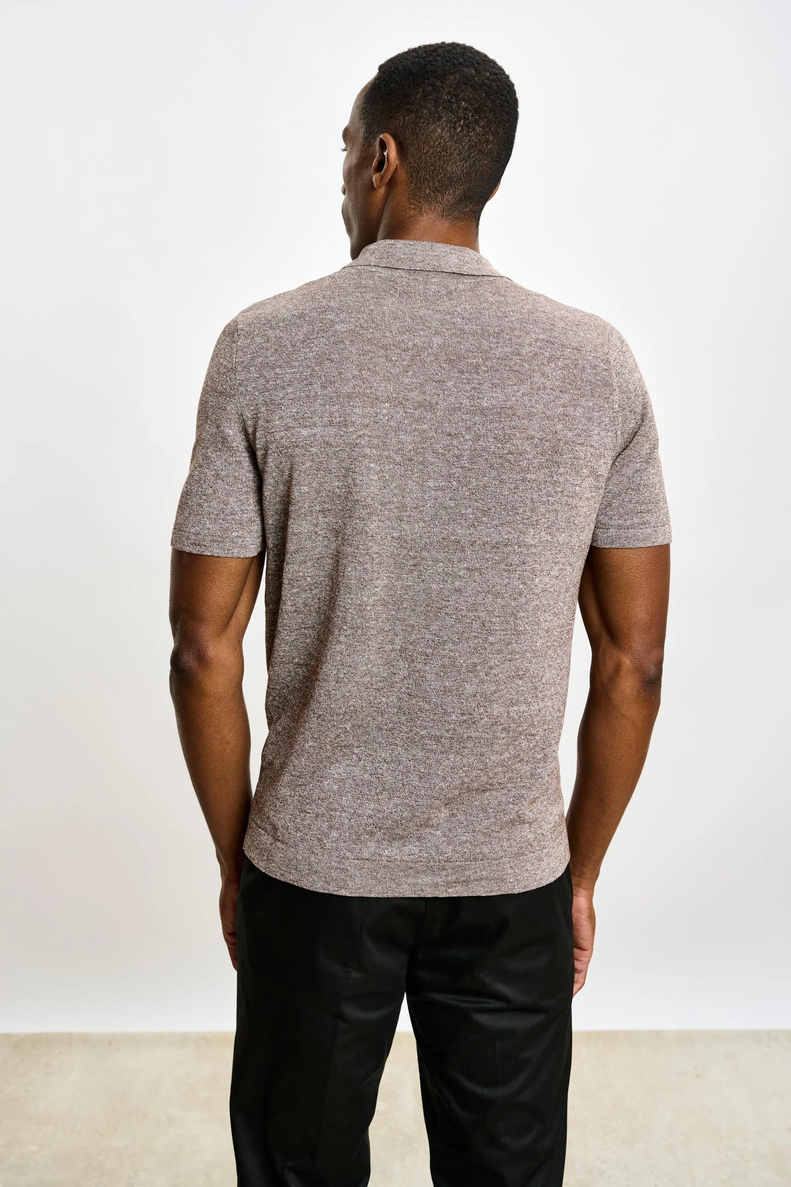 Brown Linen & Cotton Kelso Knitwear Polo - Image 4