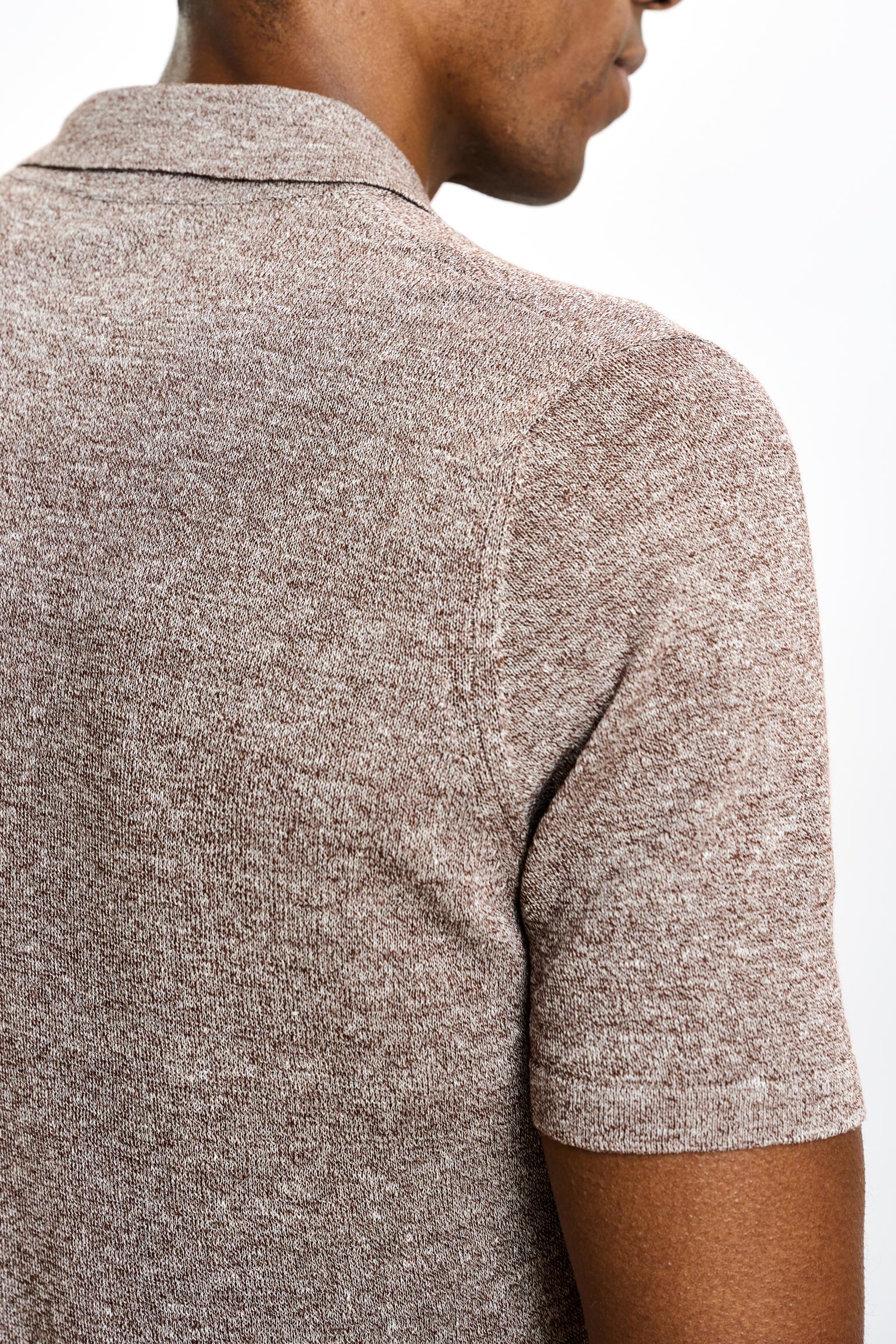 Brown Linen & Cotton Kelso Knitwear Polo - Image 5