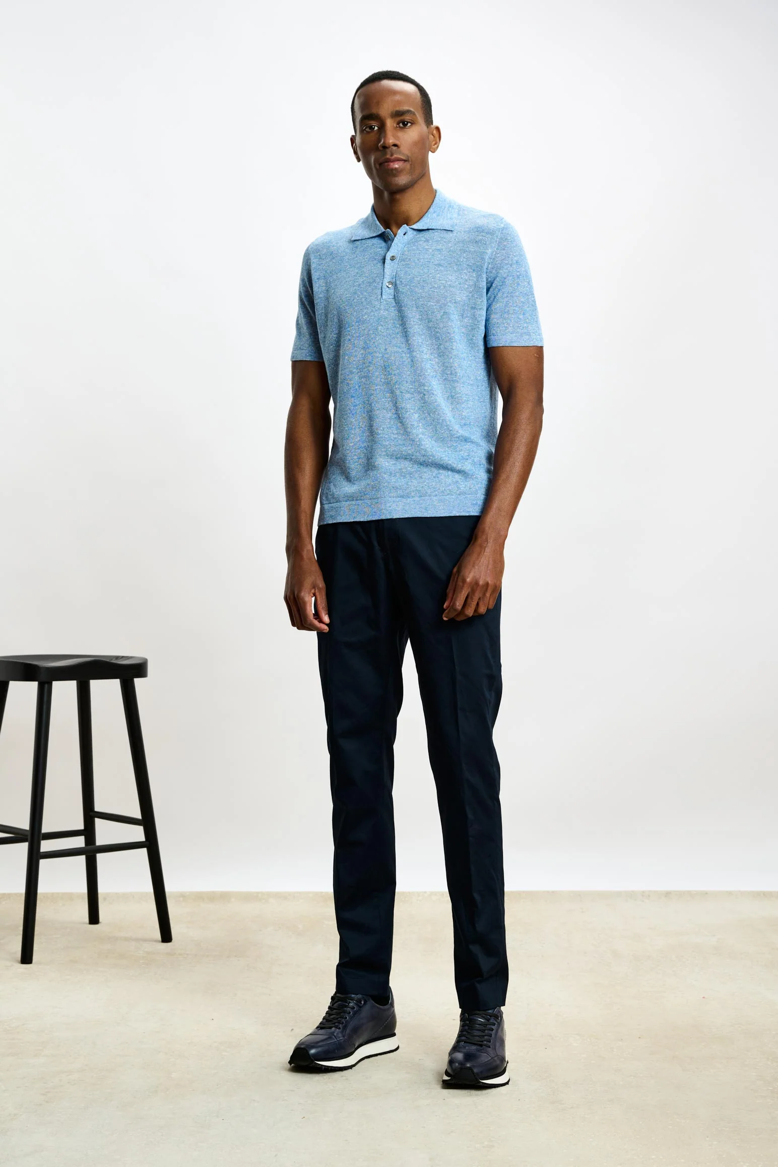 Cerulean Melange Linen & Cotton Kelso Knitwear Polo
