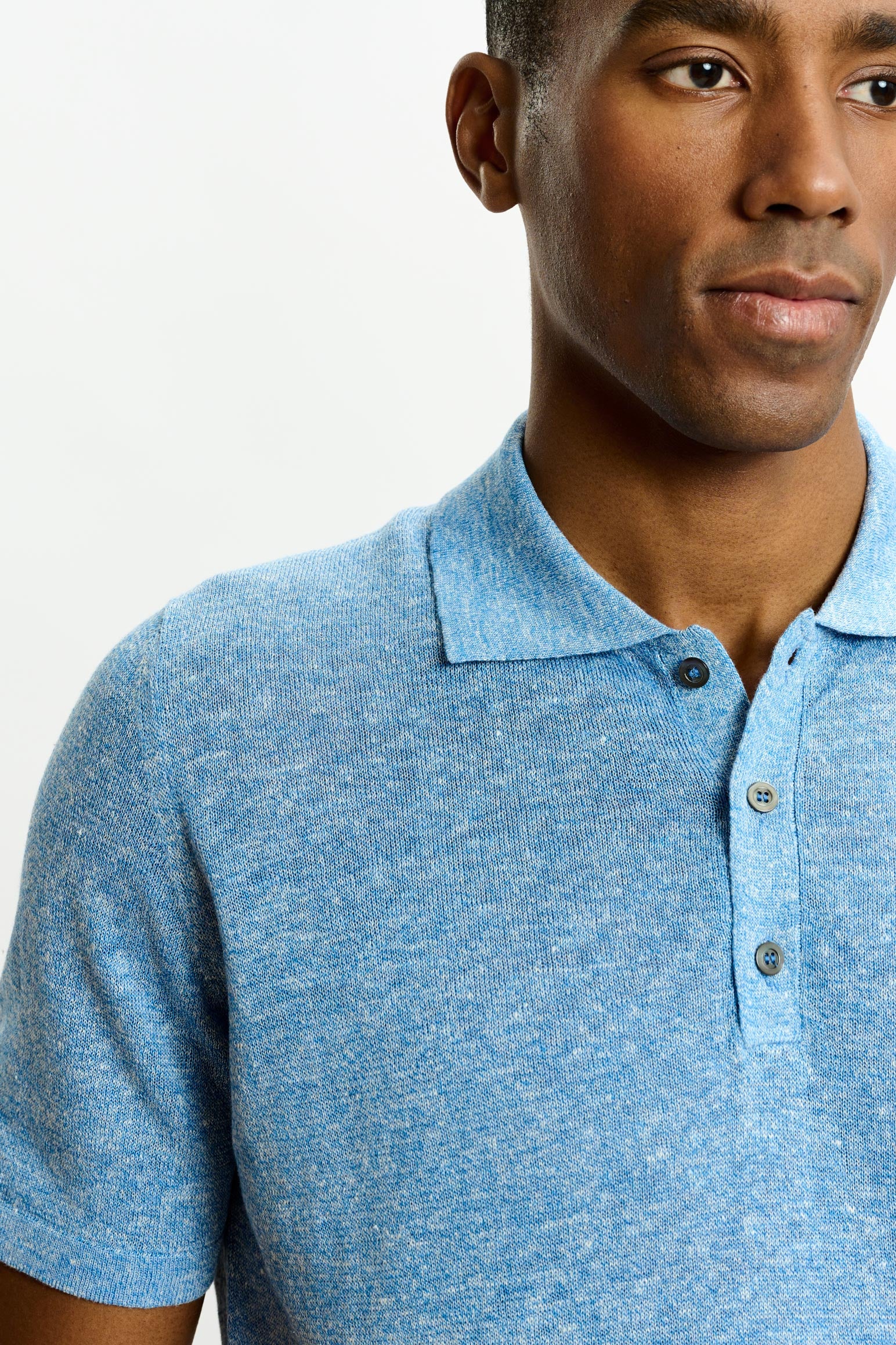 Cerulean Melange Linen & Cotton Kelso Knitwear Polo - Image 2