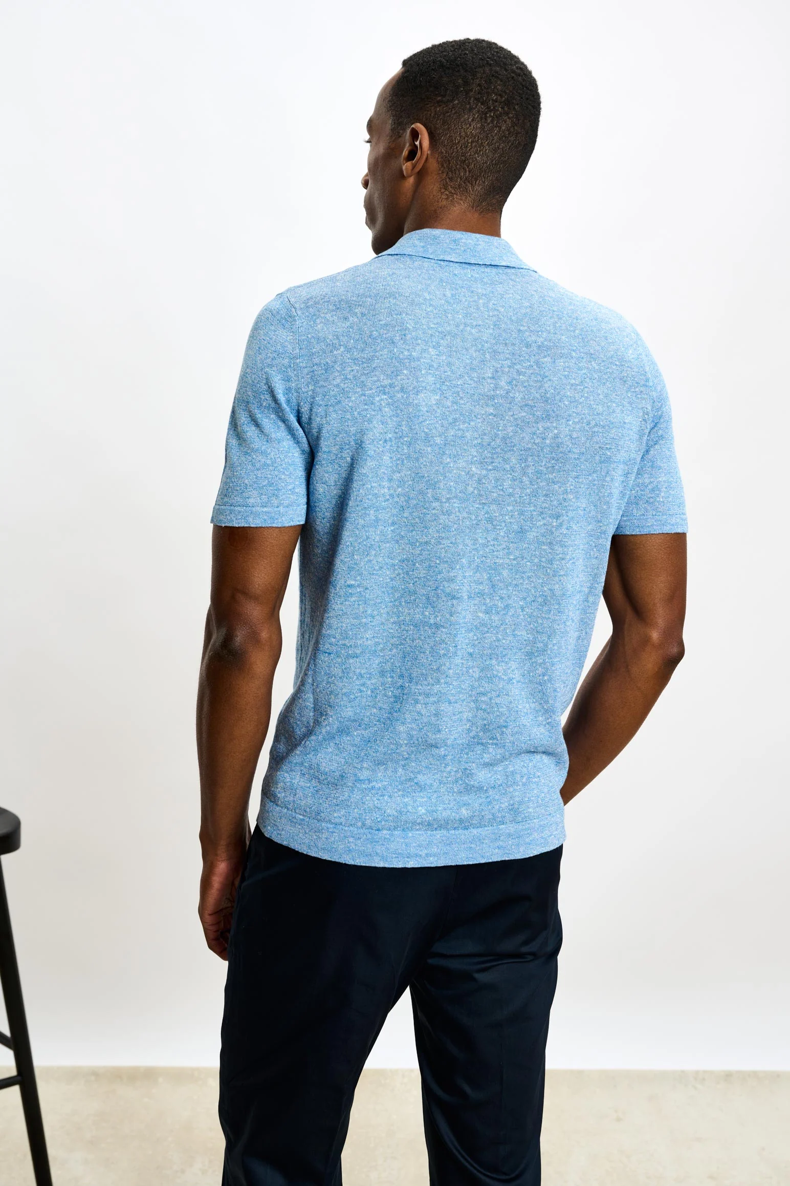Cerulean Melange Linen & Cotton Kelso Knitwear Polo - Image 3
