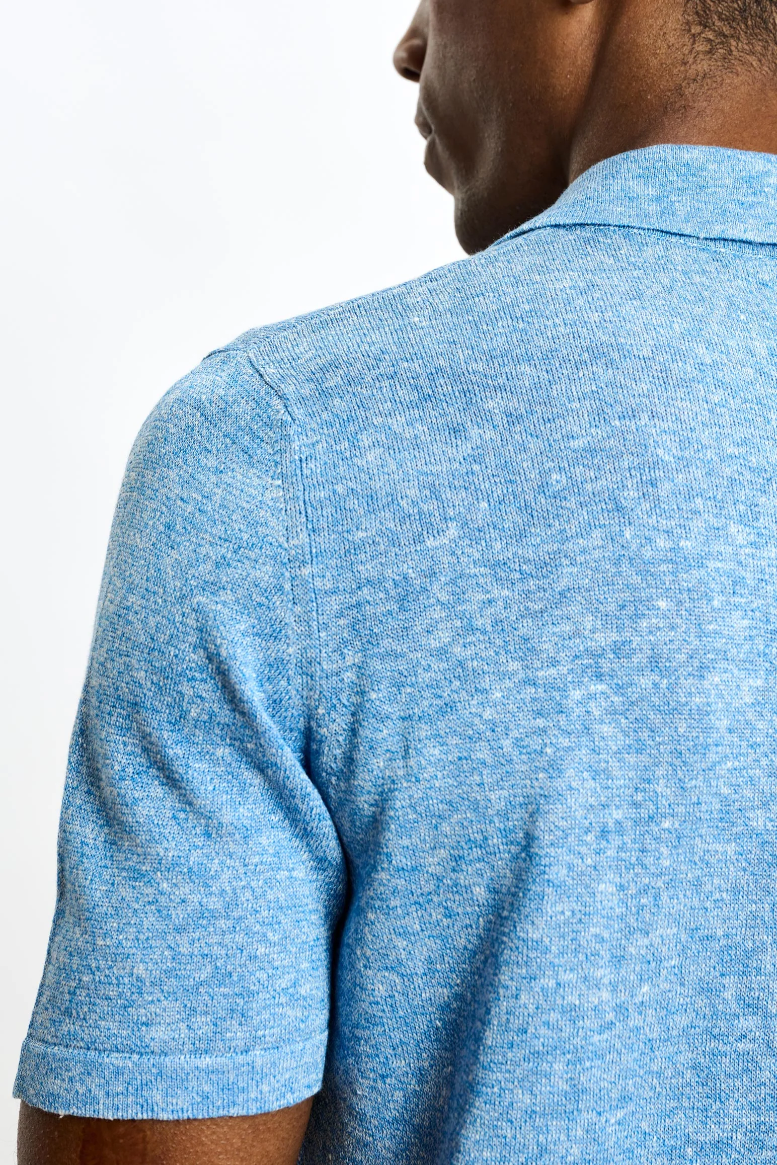 Cerulean Melange Linen & Cotton Kelso Knitwear Polo - Image 4