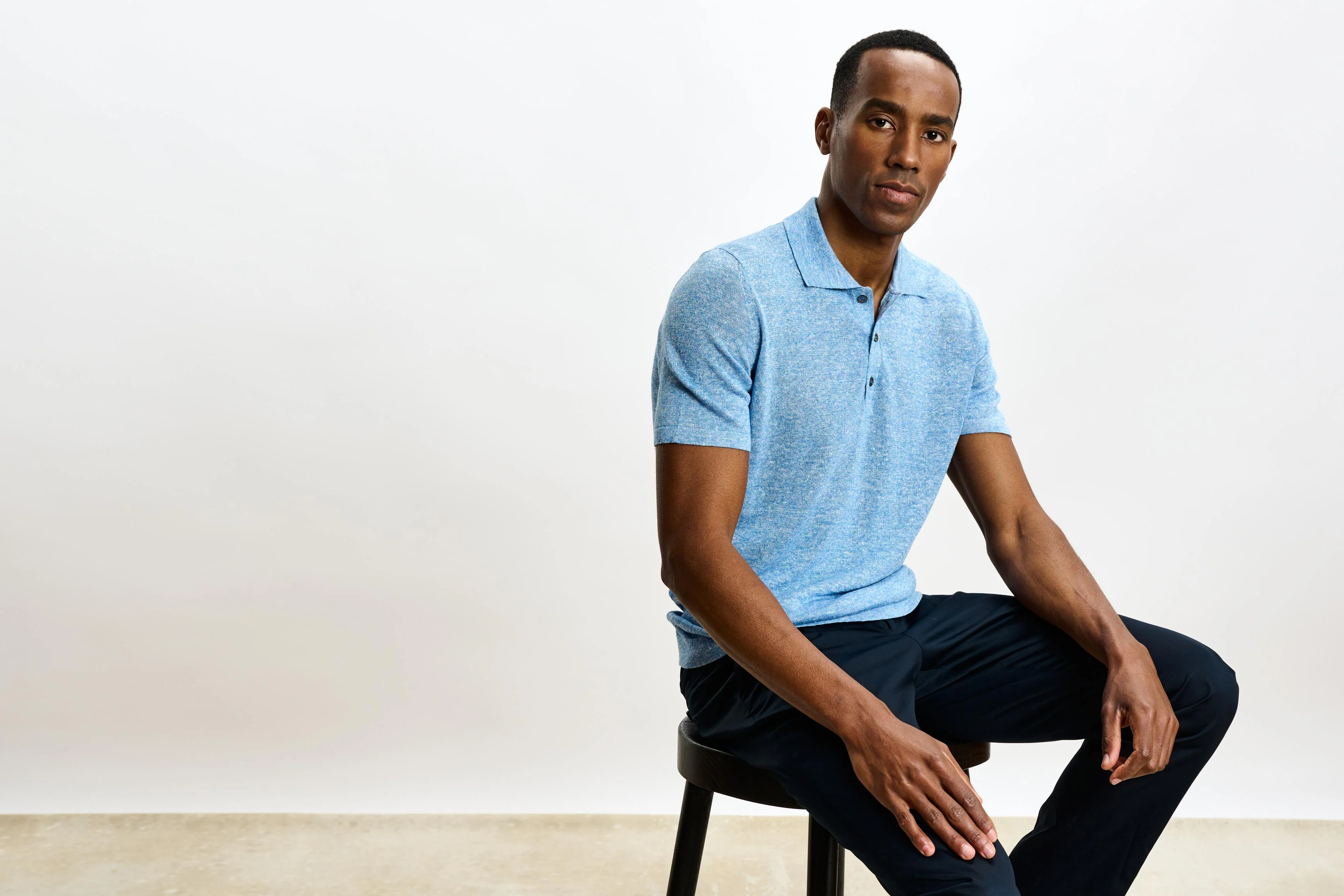 Cerulean Melange Linen & Cotton Kelso Knitwear Polo - Image 6