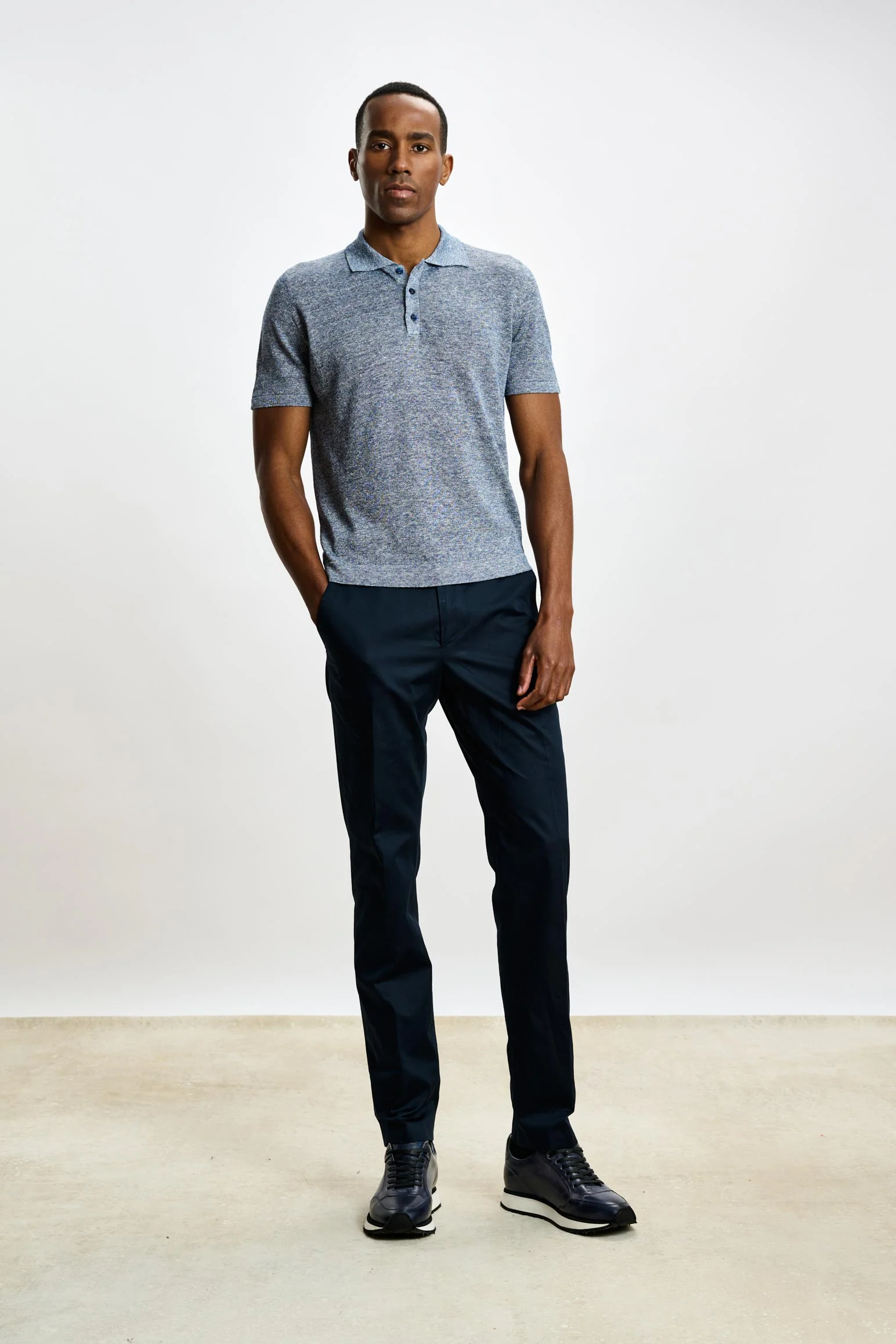 Navy Linen & Cotton Kelso Knitwear Polo