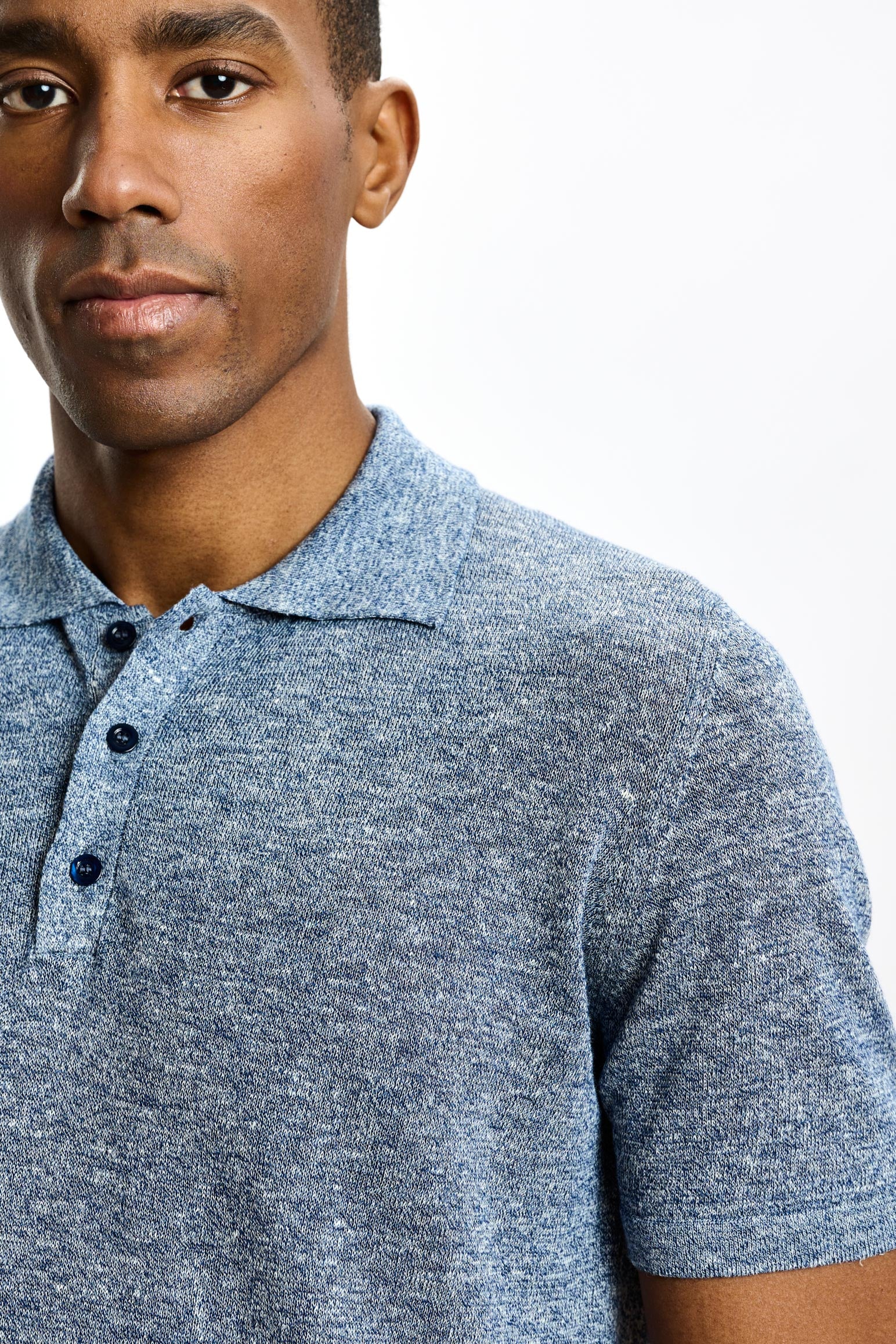 Navy Linen & Cotton Kelso Knitwear Polo - Image 3