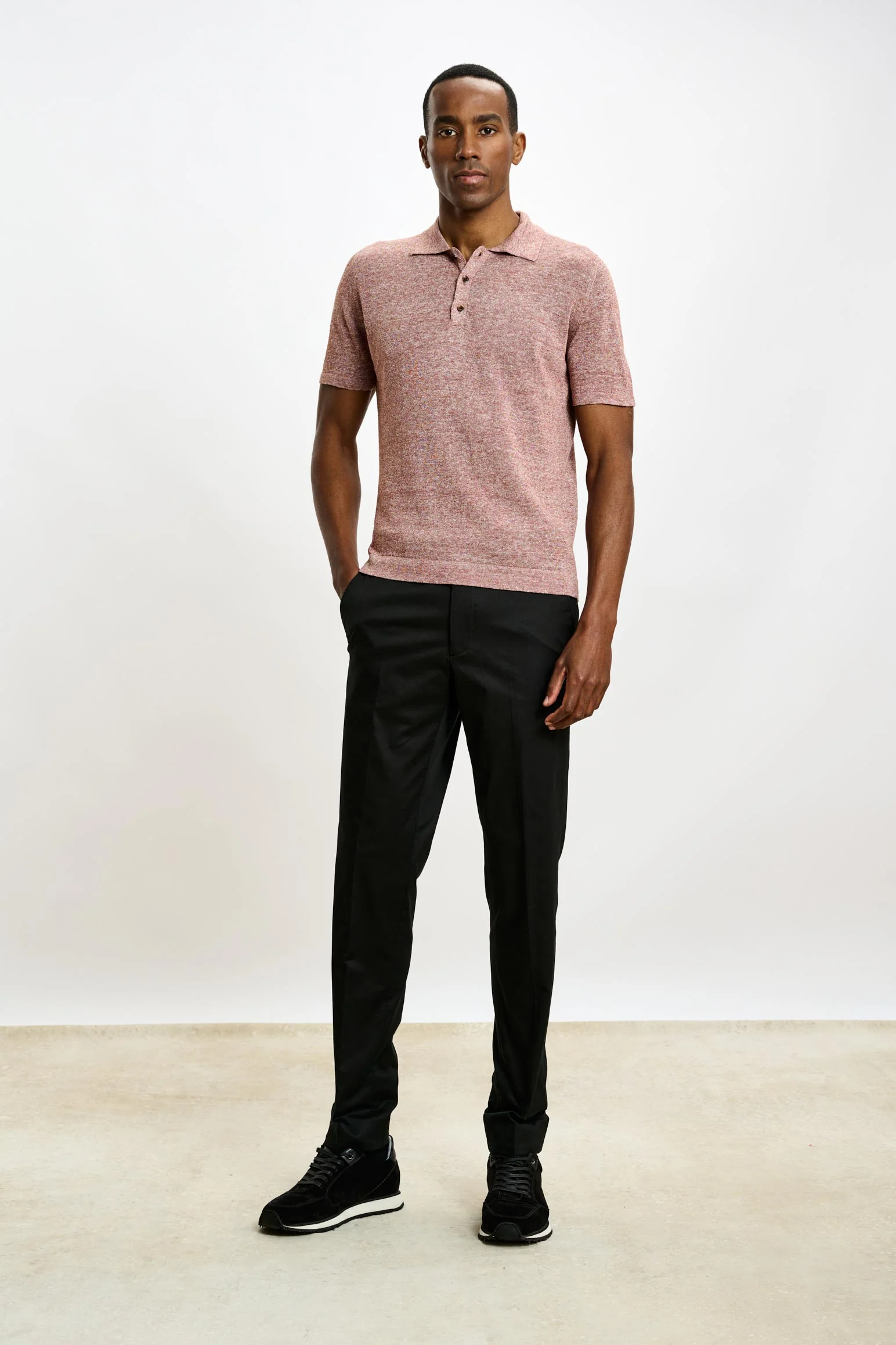 Rust Melange Linen & Cotton Kelso Knitwear Polo