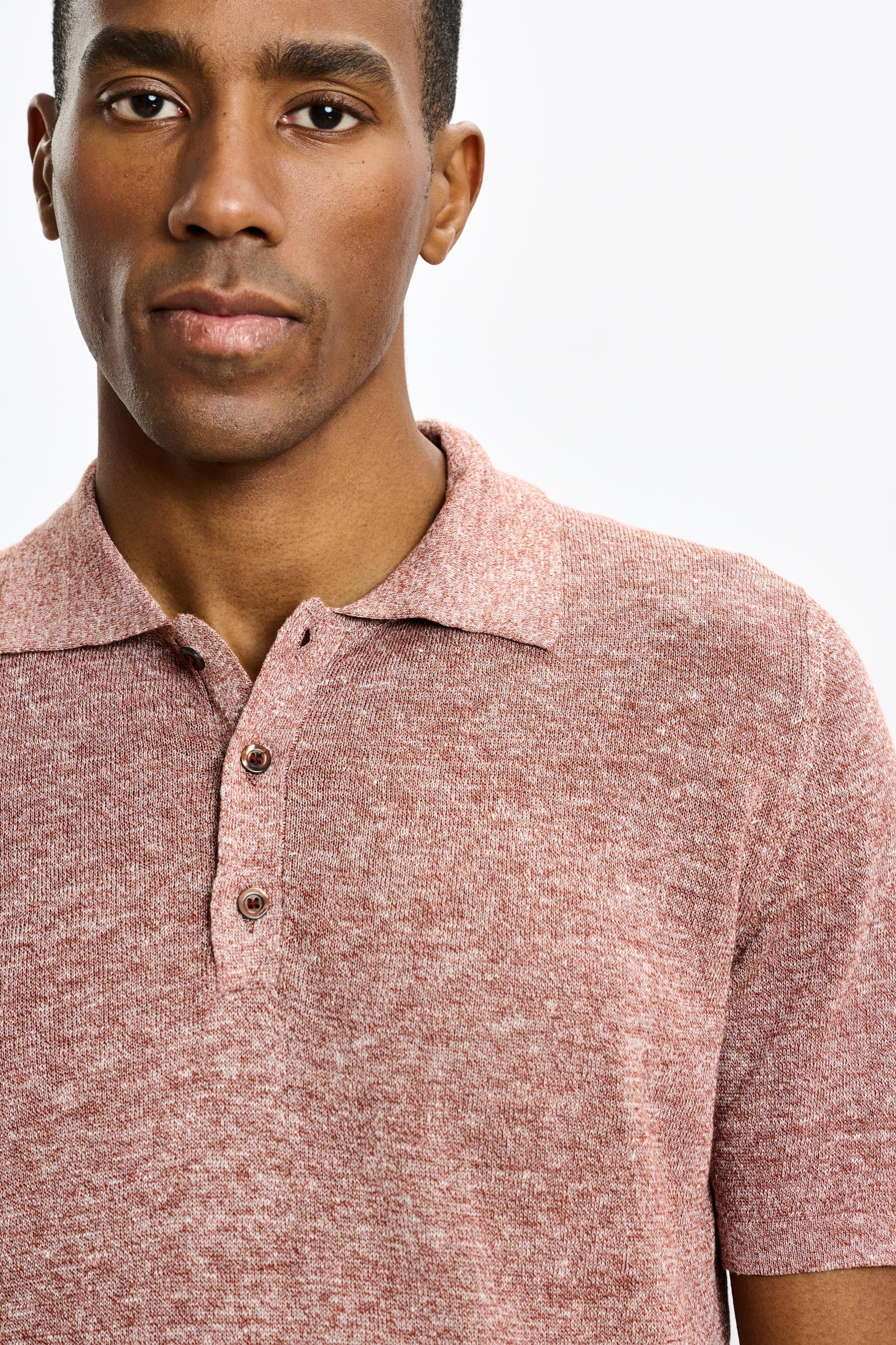 Rust Melange Linen & Cotton Kelso Knitwear Polo - Image 3