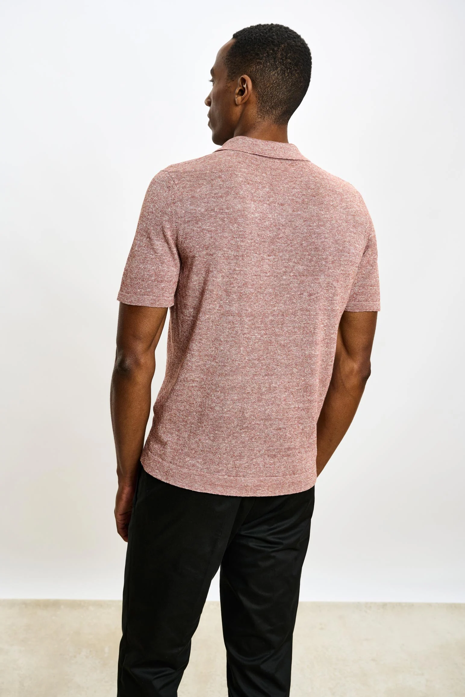 Rust Melange Linen & Cotton Kelso Knitwear Polo - Image 4