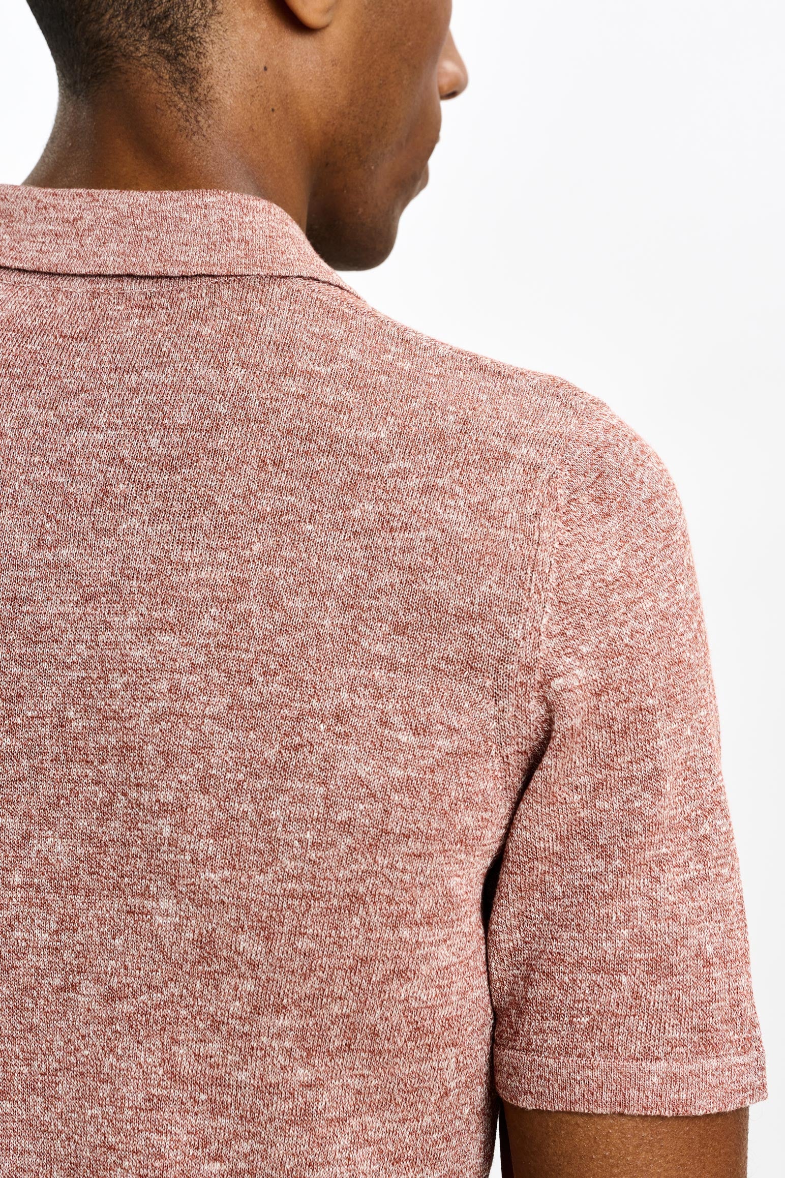 Rust Melange Linen & Cotton Kelso Knitwear Polo - Image 5