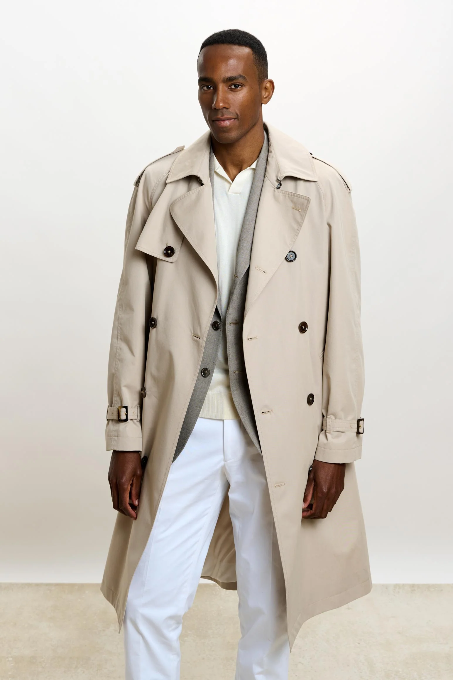 Marlow Cotton Tech Trench Coat Beige - Image 3