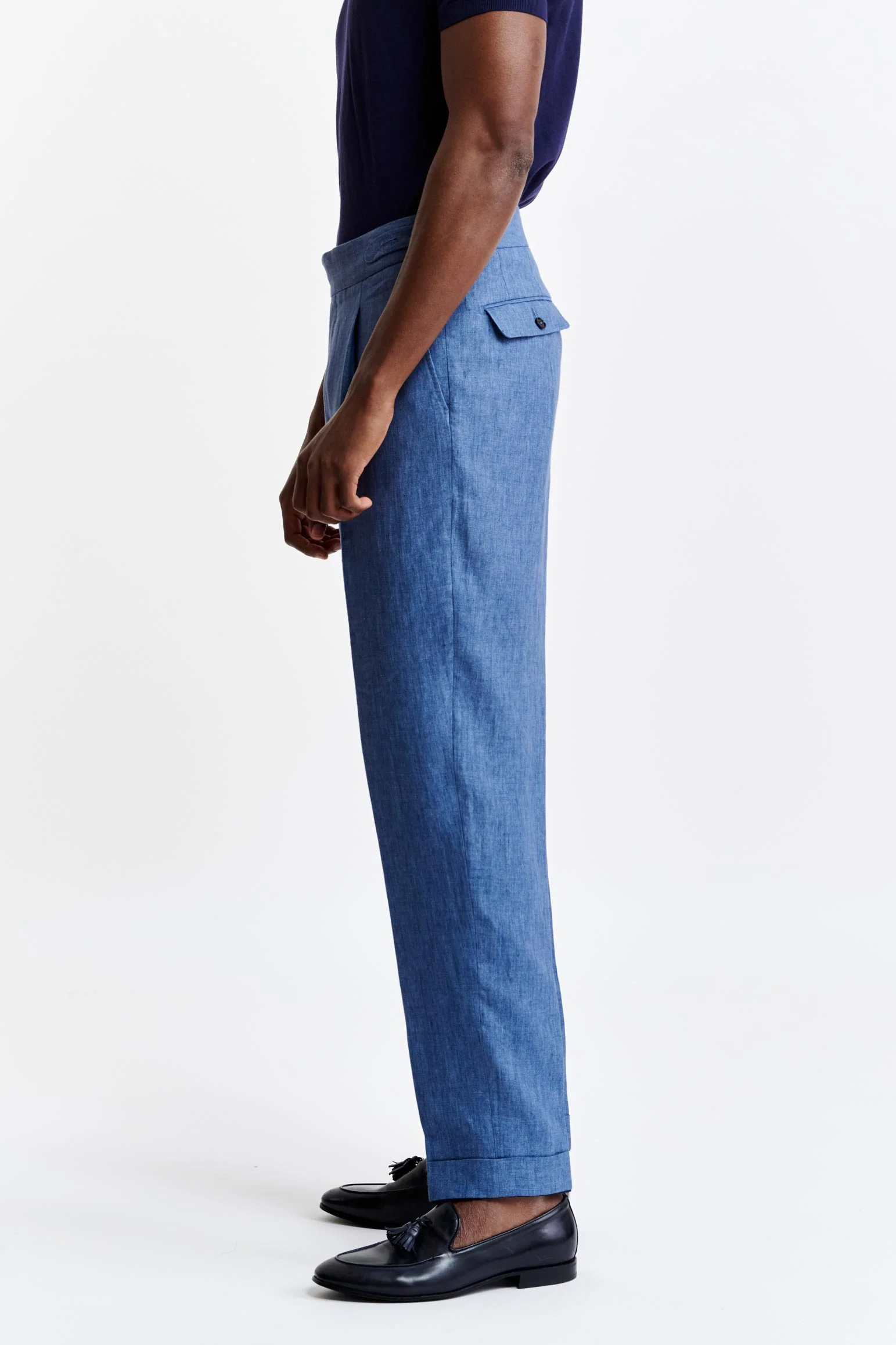 Medium Blue 100% Linen Gurkha Trousers Pure Linen - Image 3