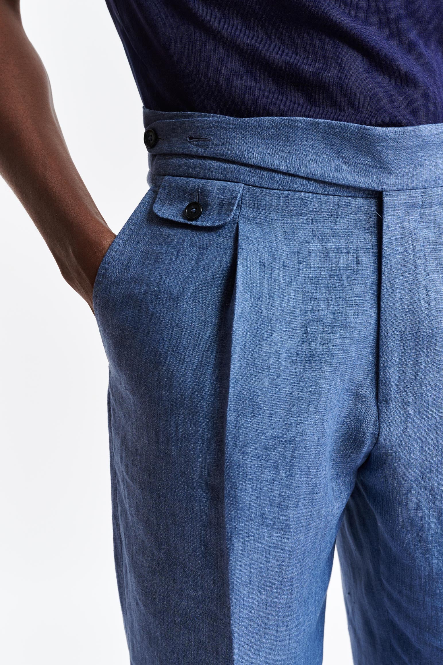 Medium Blue 100% Linen Gurkha Trousers Pure Linen - Image 4