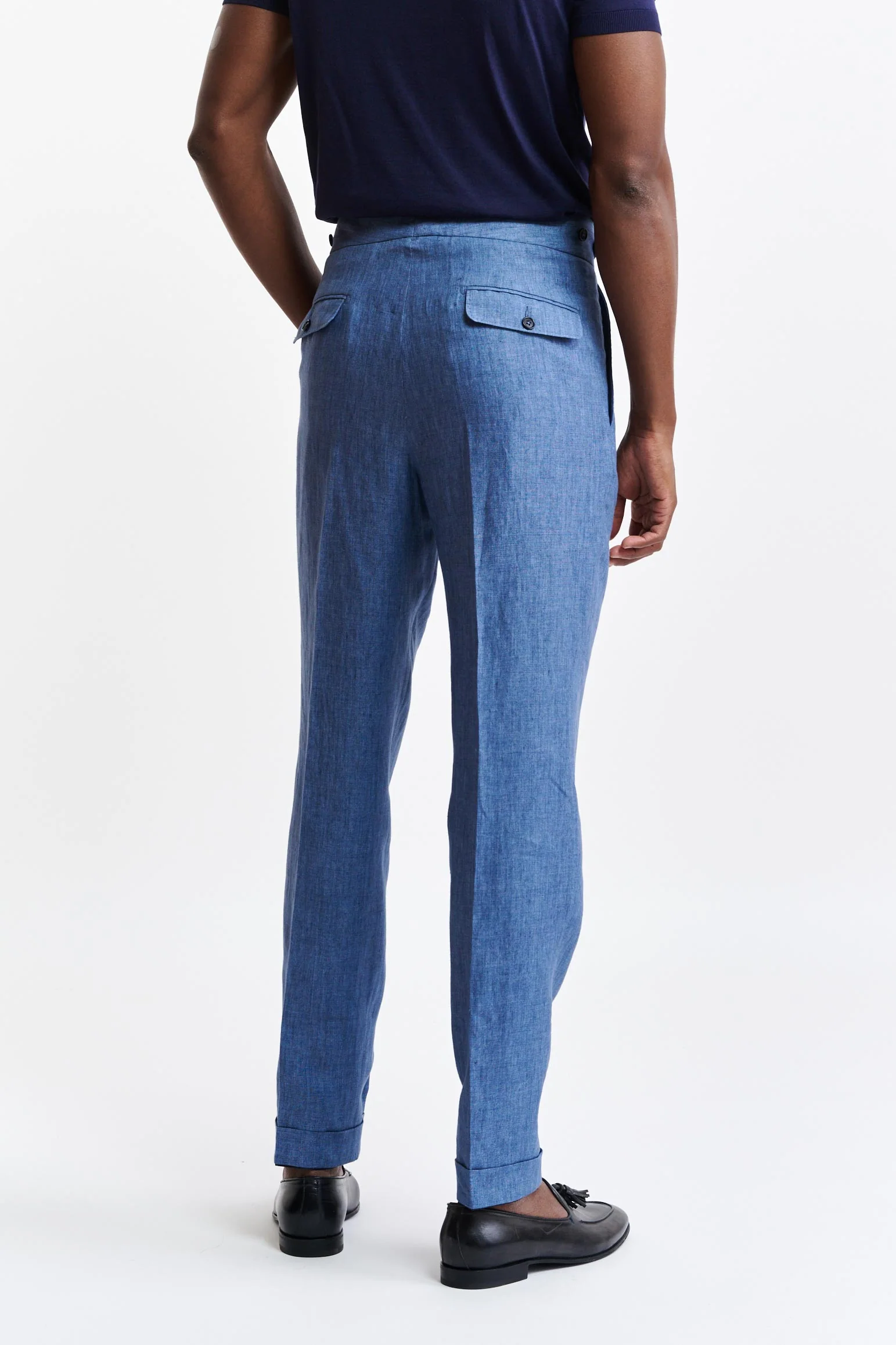 Medium Blue 100% Linen Gurkha Trousers Pure Linen - Image 6