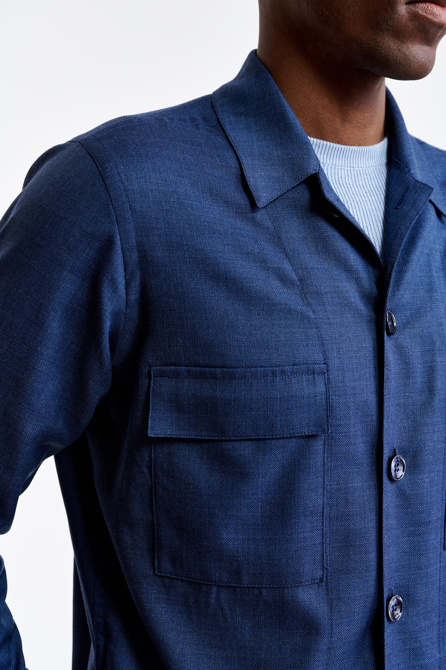 Medium Blue 100% Wool Plymouth Overshirt Image - Image 3