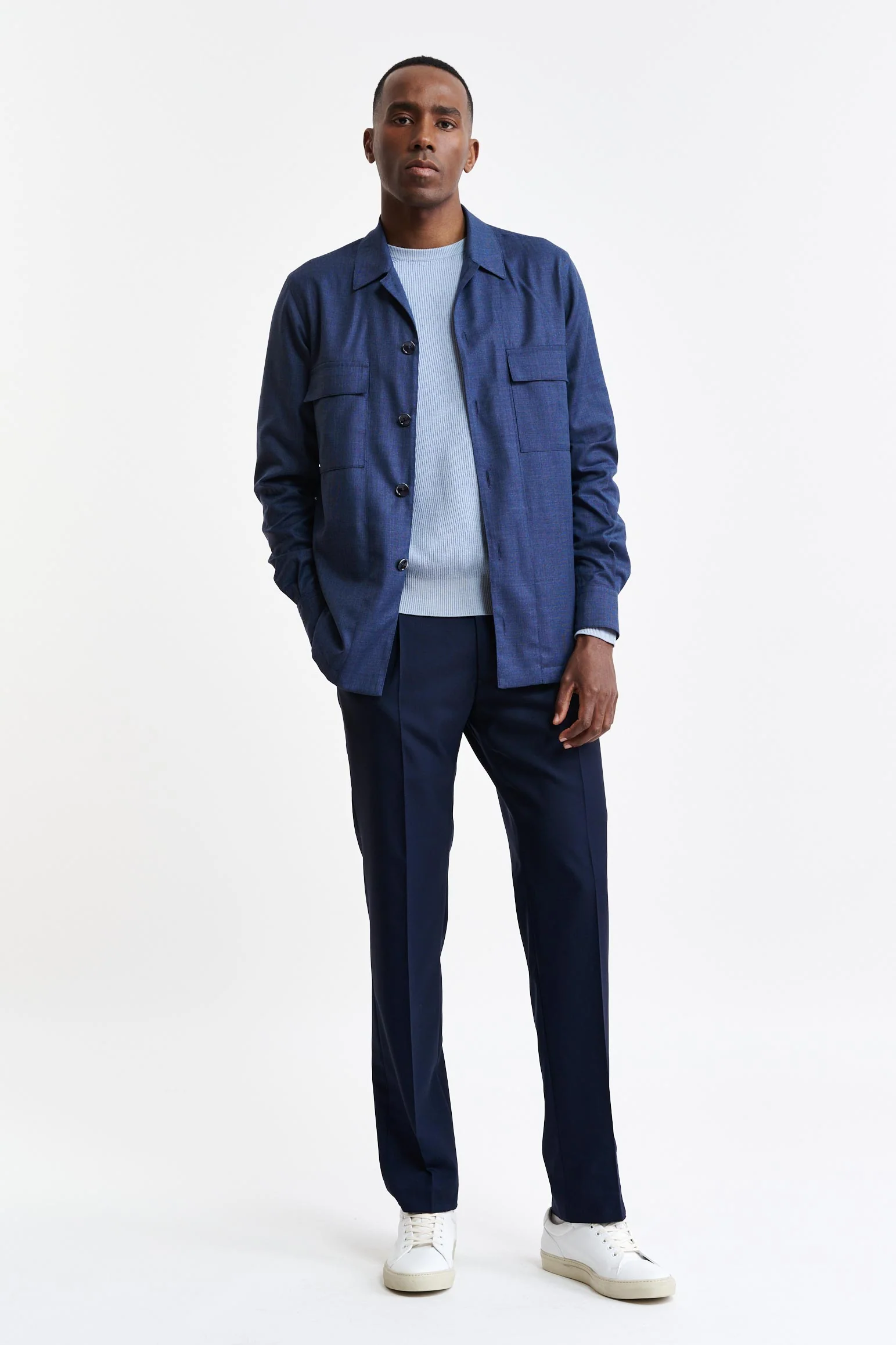 Medium Blue 100% Wool Plymouth Overshirt Image - Image 5