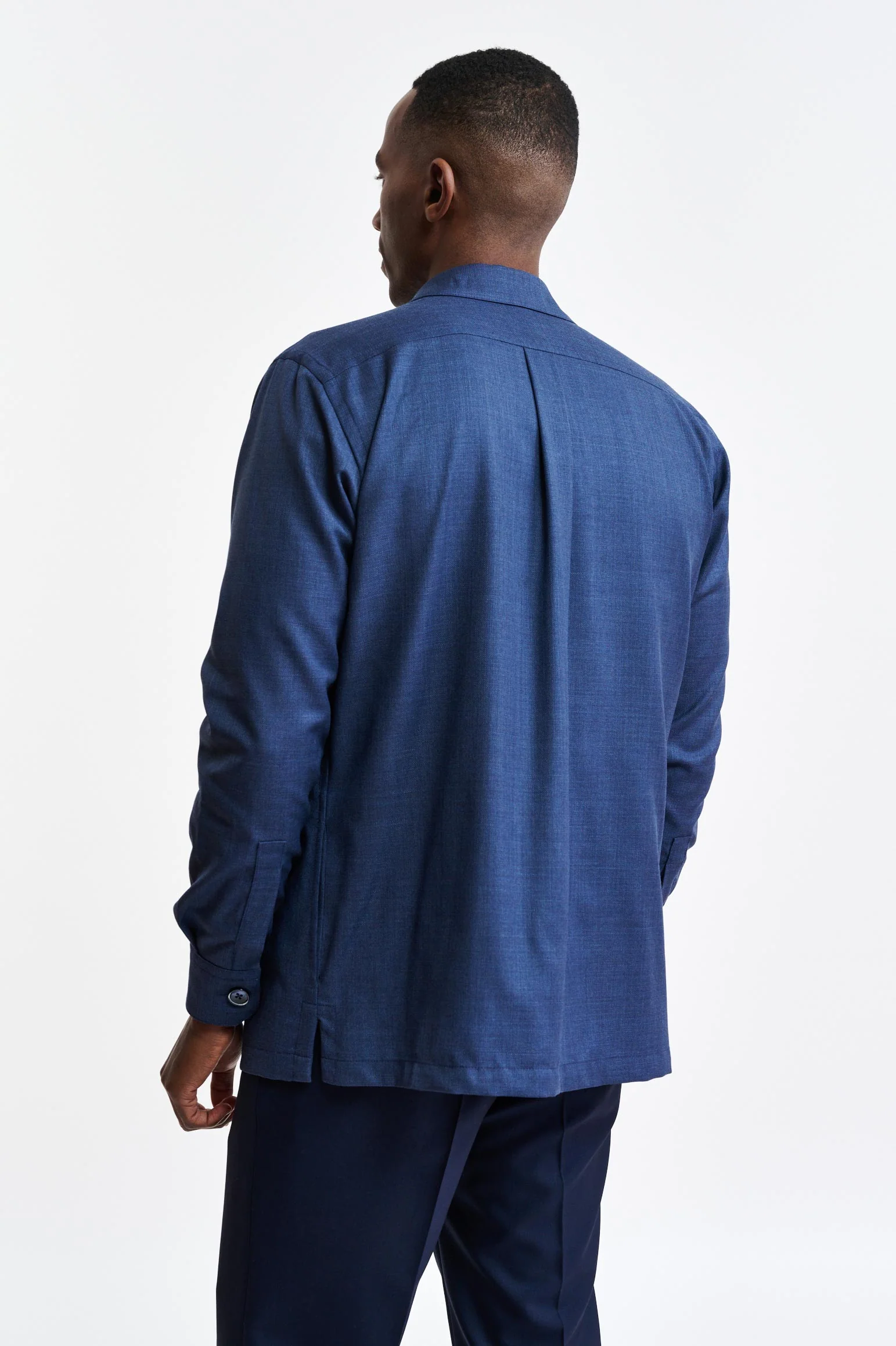 Medium Blue 100% Wool Plymouth Overshirt Image - Image 7