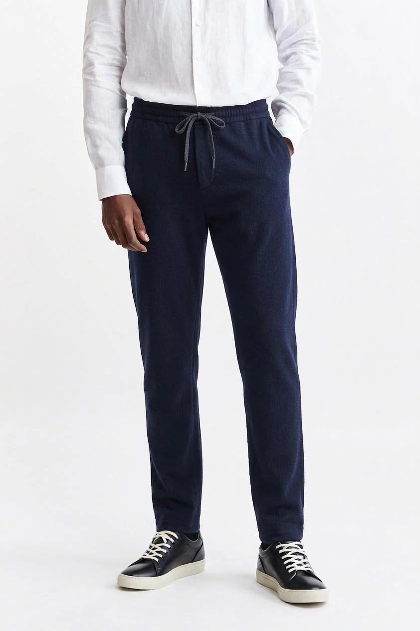 Medium Blue Drawstring Trousers Cashmere Cotton