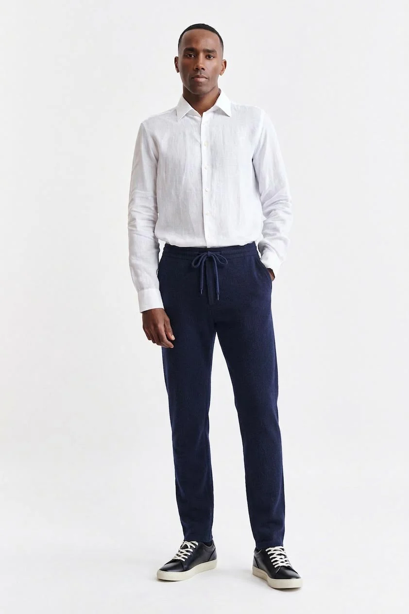 Medium Blue Drawstring Trousers Cashmere Cotton - Image 2
