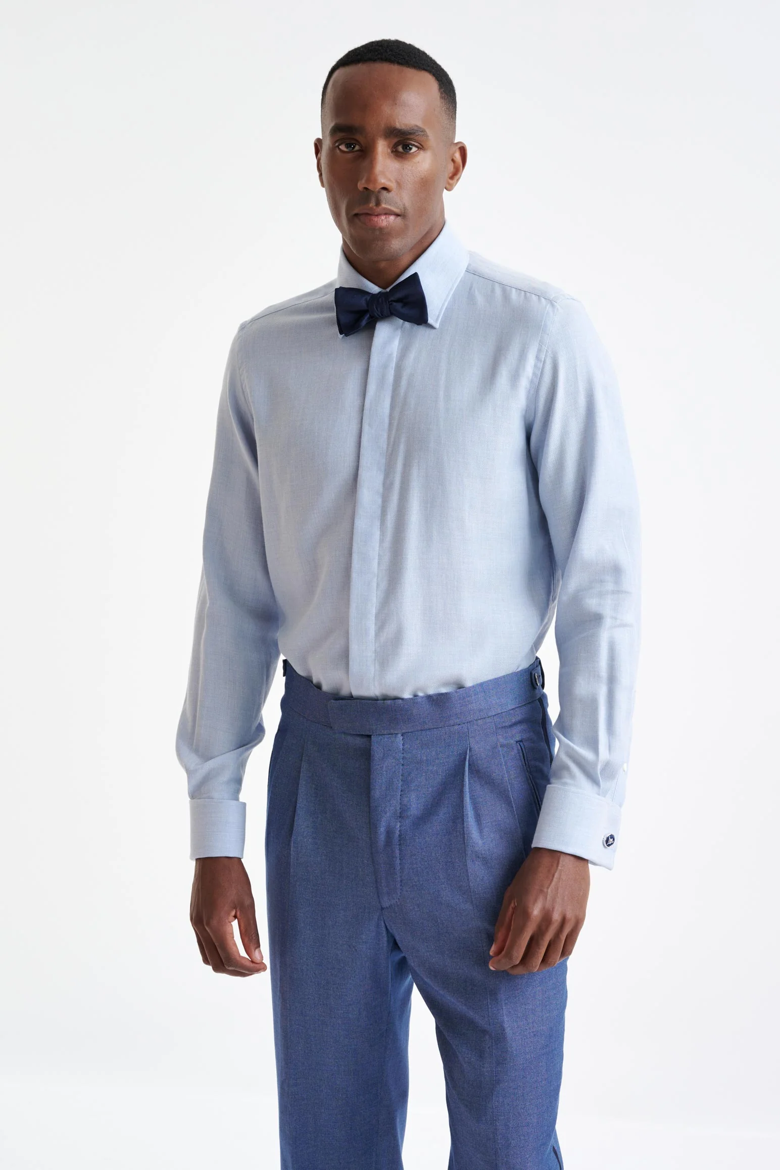 Medium Blue Melange Cotton & Cashmere Twill Formal Shirt