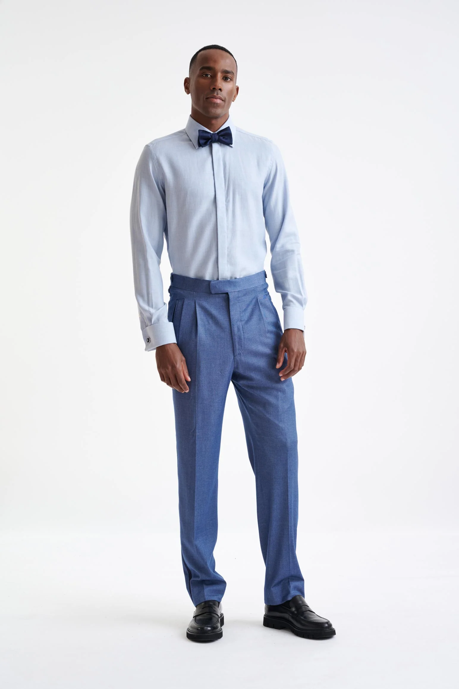 Medium Blue Melange Cotton & Cashmere Twill Formal Shirt - Image 2