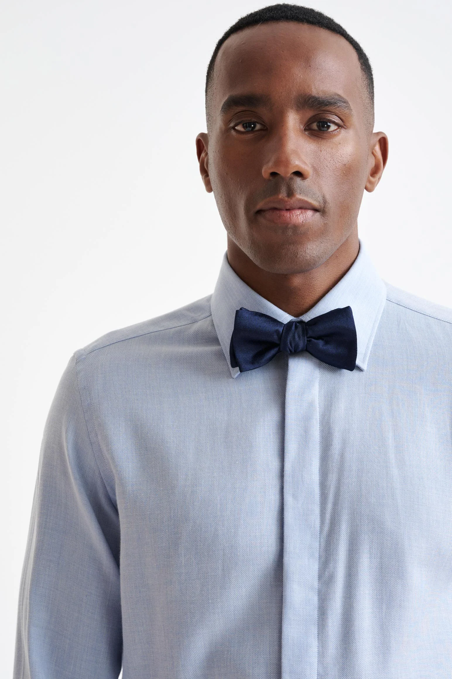 Medium Blue Melange Cotton & Cashmere Twill Formal Shirt - Image 3