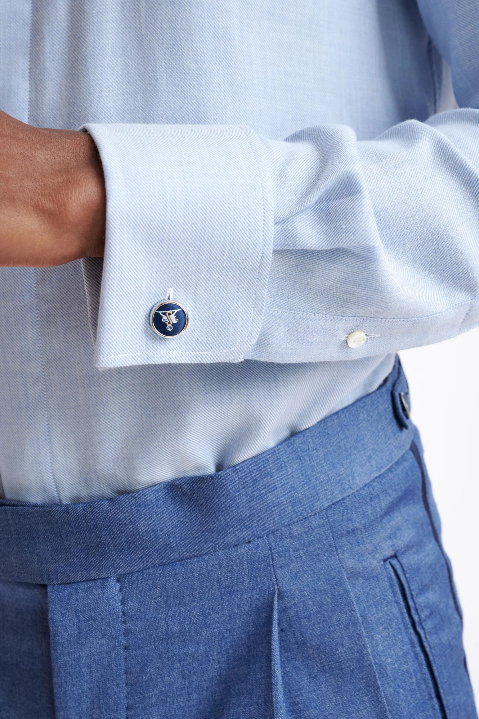 Medium Blue Melange Cotton & Cashmere Twill Formal Shirt - Image 4