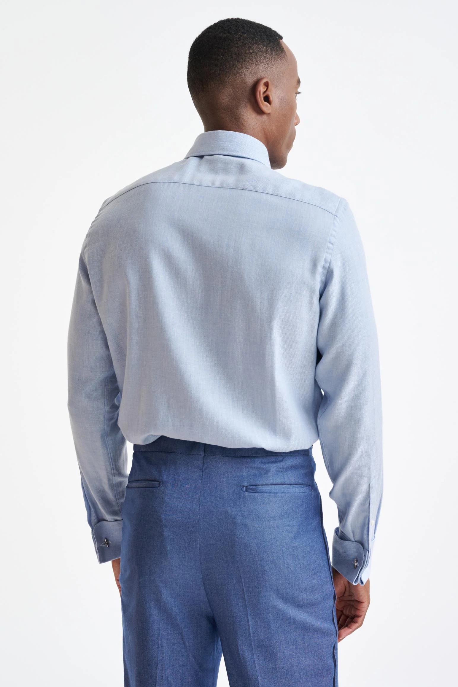 Medium Blue Melange Cotton & Cashmere Twill Formal Shirt - Image 5
