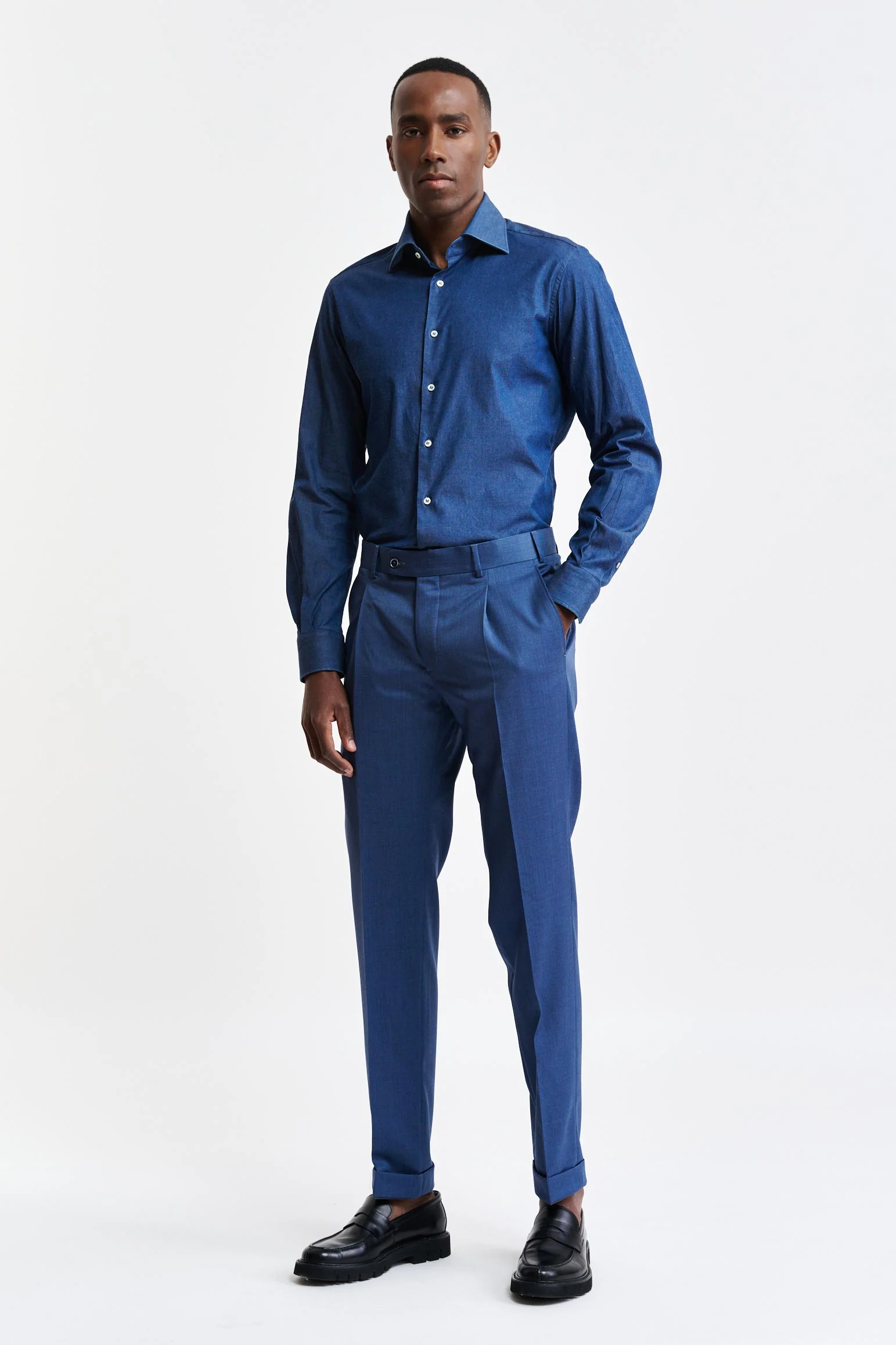 Medium Blue Wool Super 100's Farley Trousers New Deluxe - Image 2
