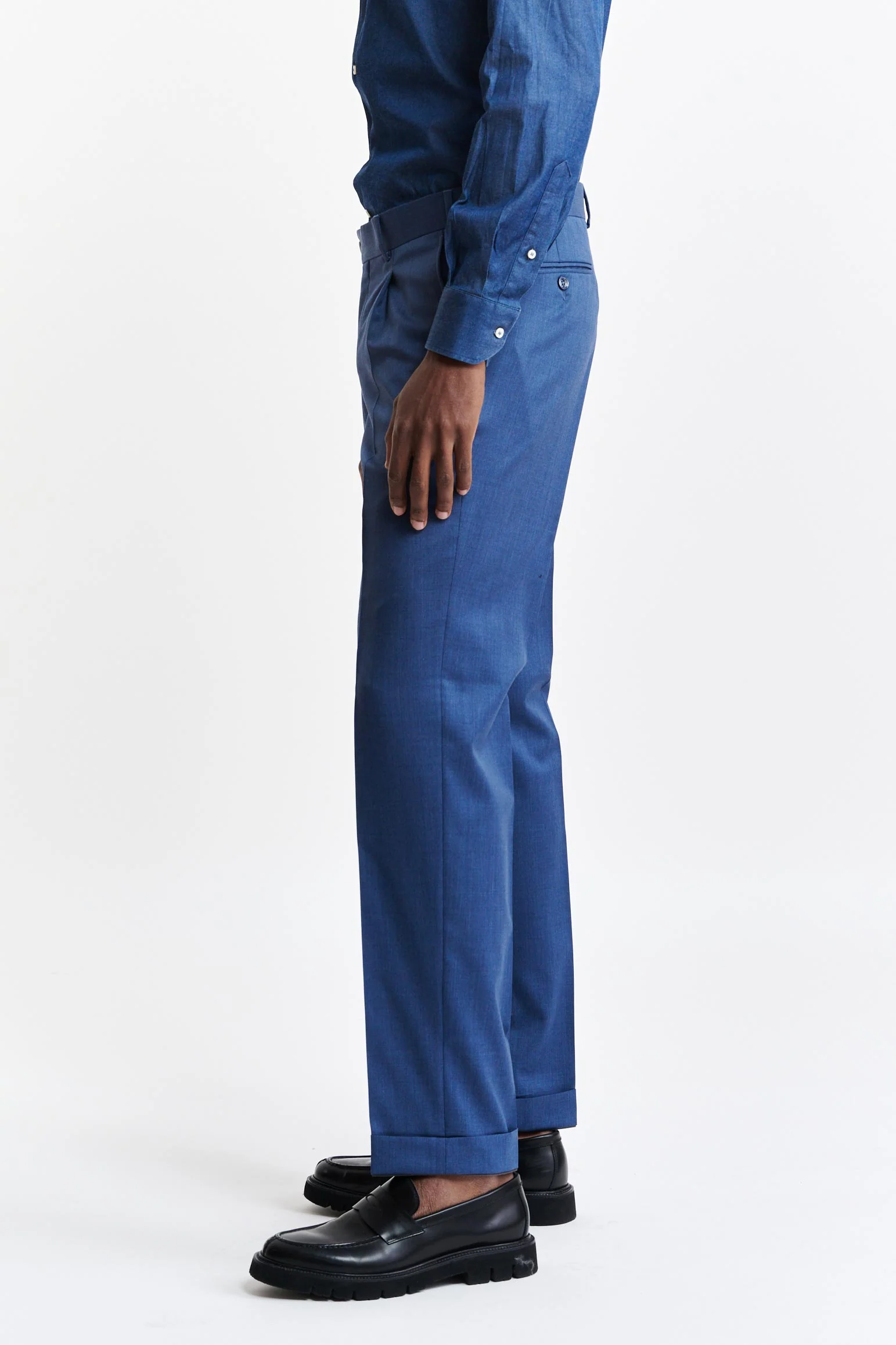 Medium Blue Wool Super 100's Farley Trousers New Deluxe - Image 3