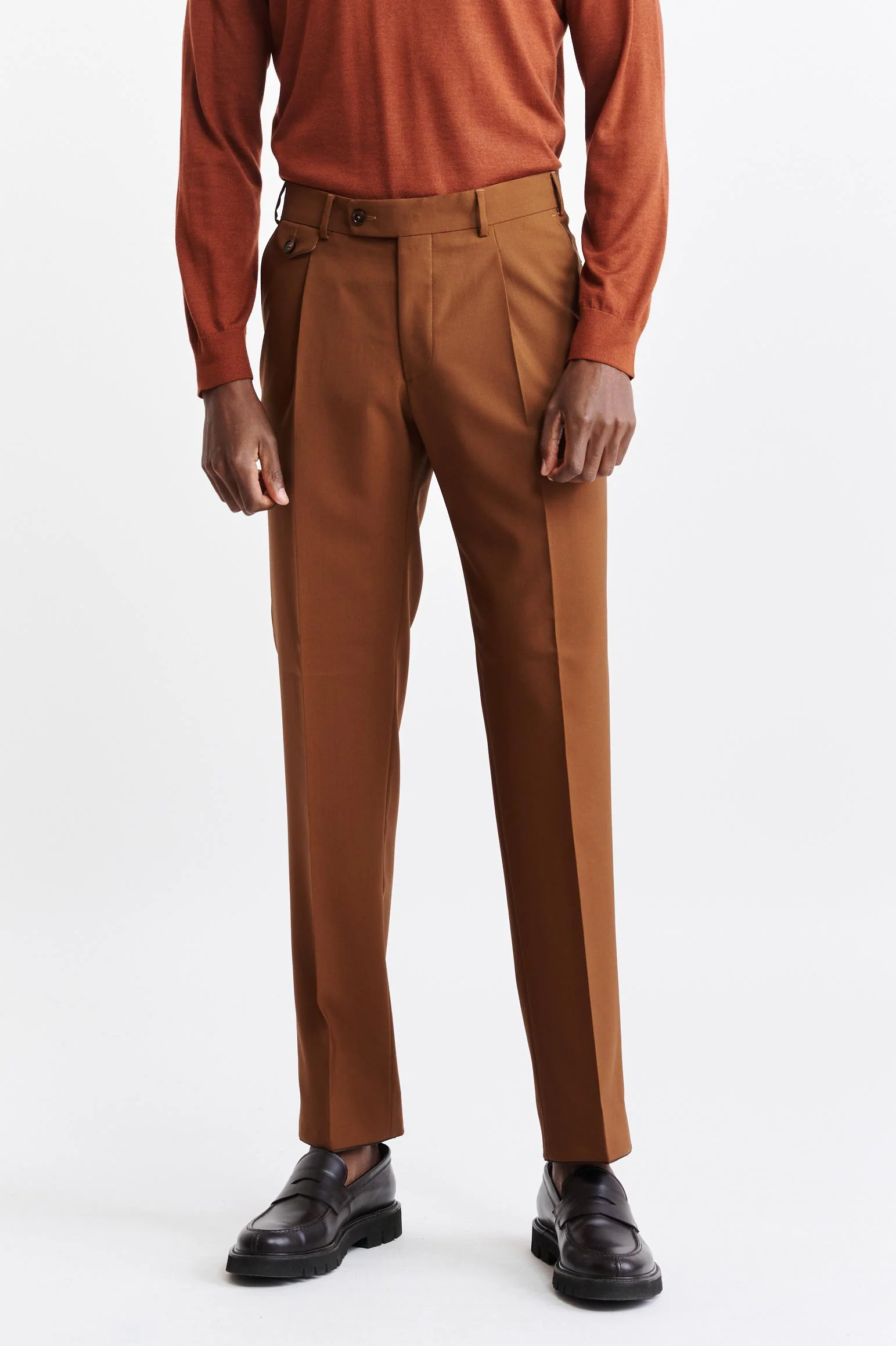 Medium Brown 100% Wool Super 100's Farley Trousers New Deluxe