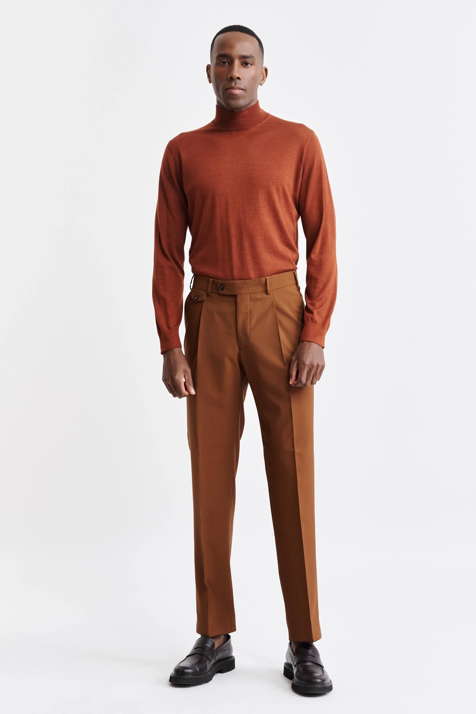 Medium Brown 100% Wool Super 100's Farley Trousers New Deluxe - Image 2