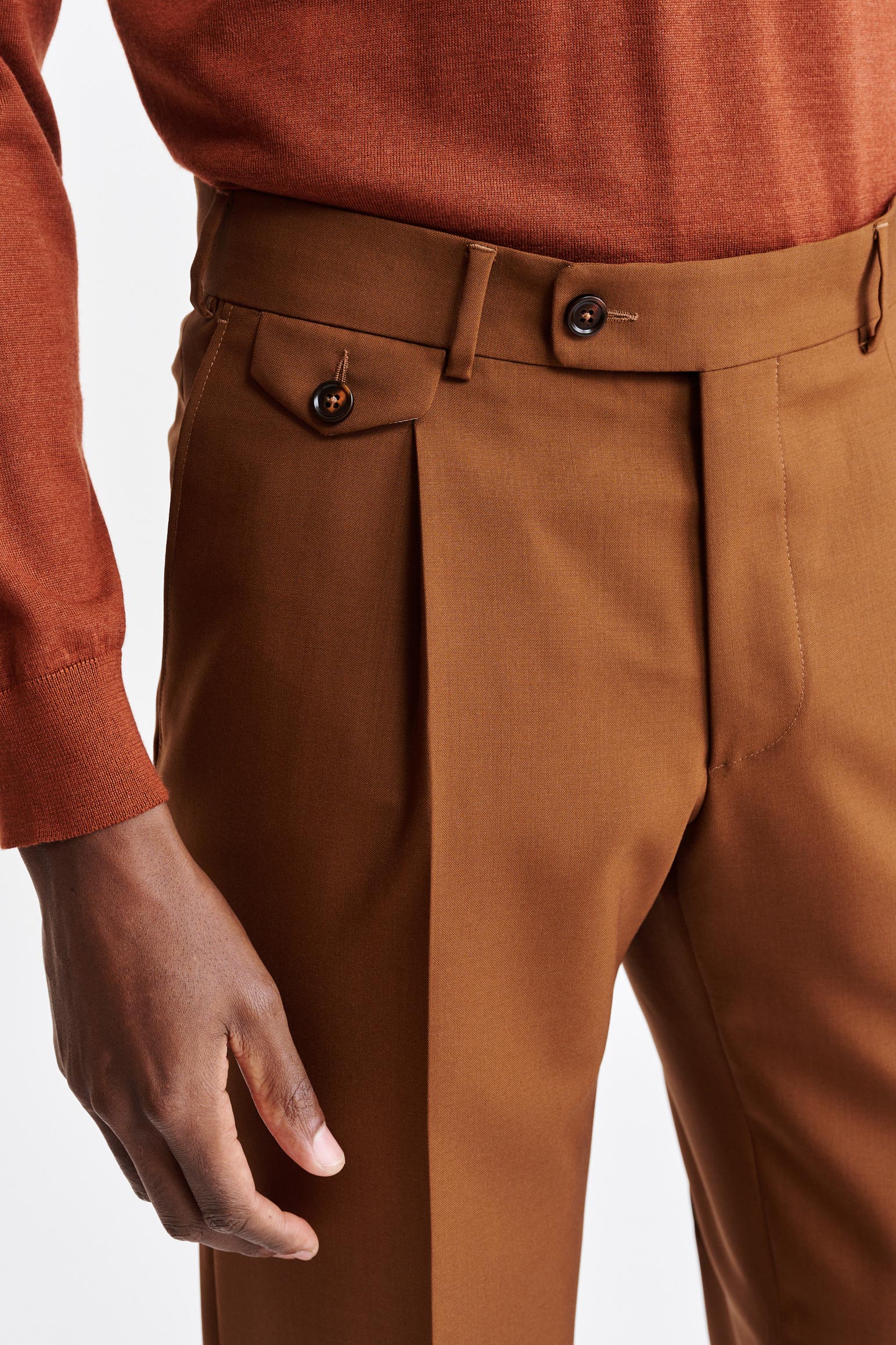 Medium Brown 100% Wool Super 100's Farley Trousers New Deluxe - Image 3