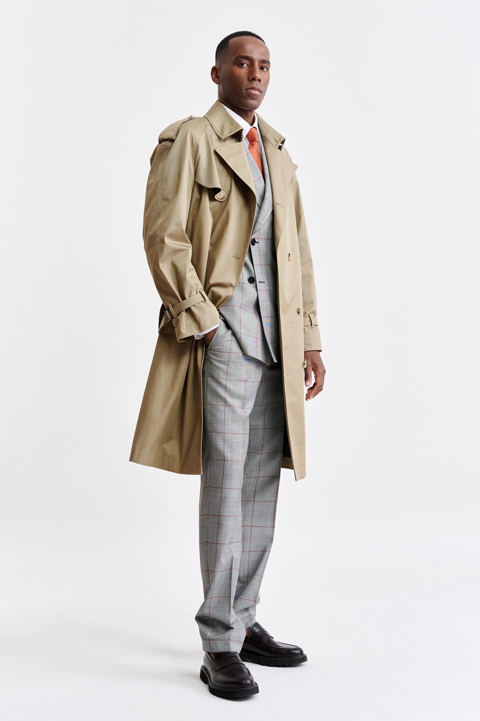 Medium Brown Cotton Marlow Trench Coat Cashmere Cotton