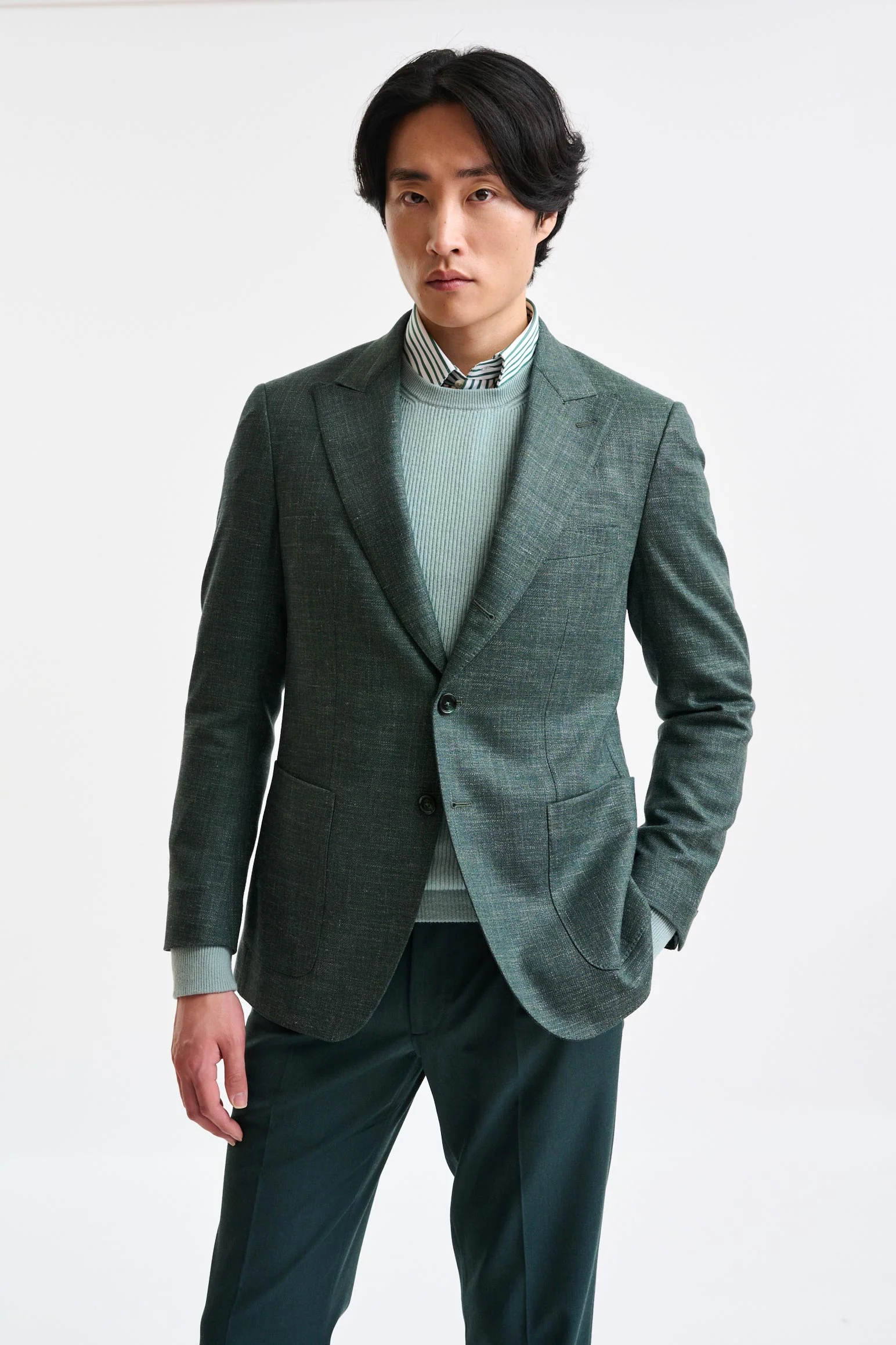 Medium Green Wool and Linen Super 100's Soho Jacket Trend