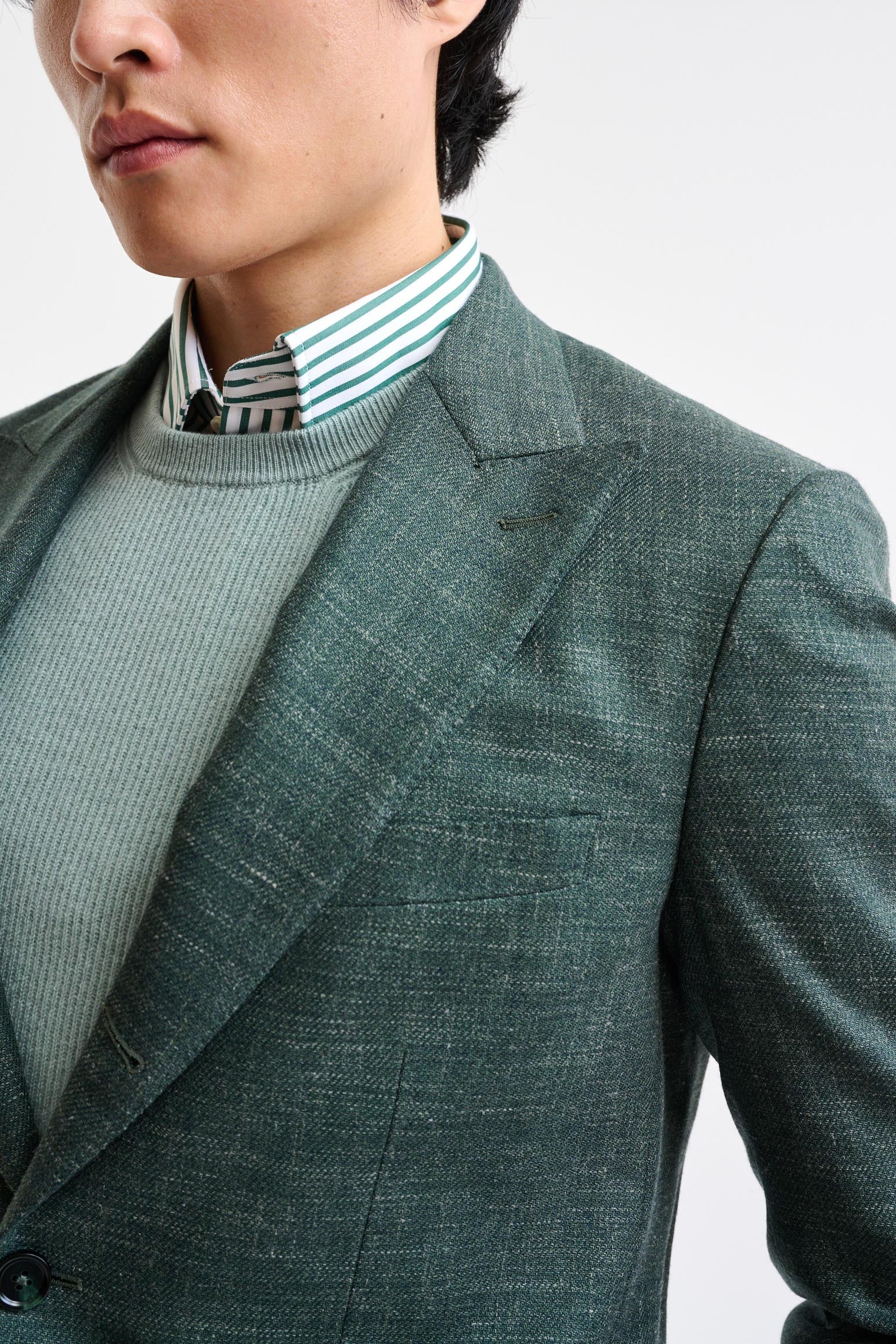 Medium Green Wool and Linen Super 100's Soho Jacket Trend - Image 5