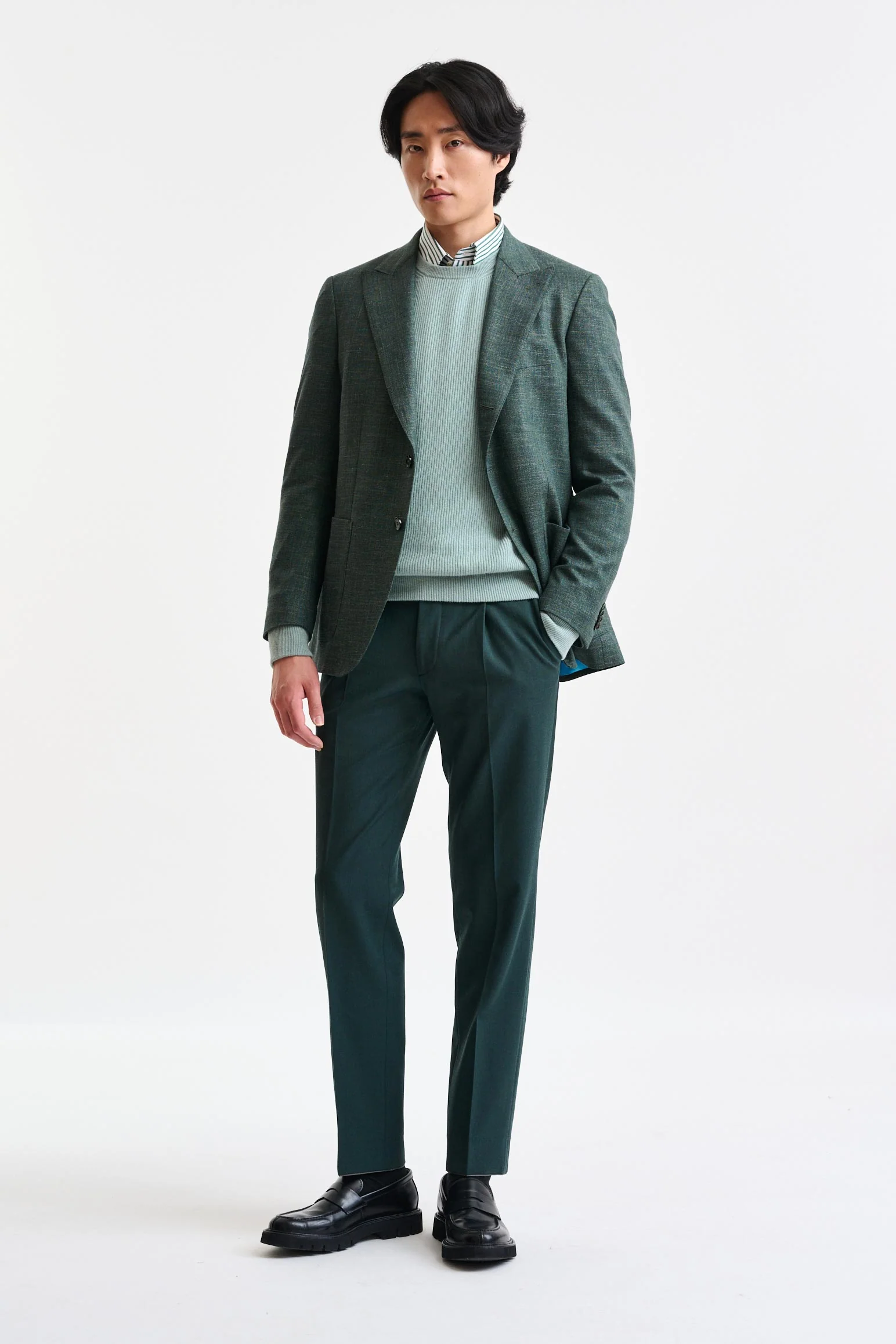 Medium Green Wool and Linen Super 100's Soho Jacket Trend - Image 6