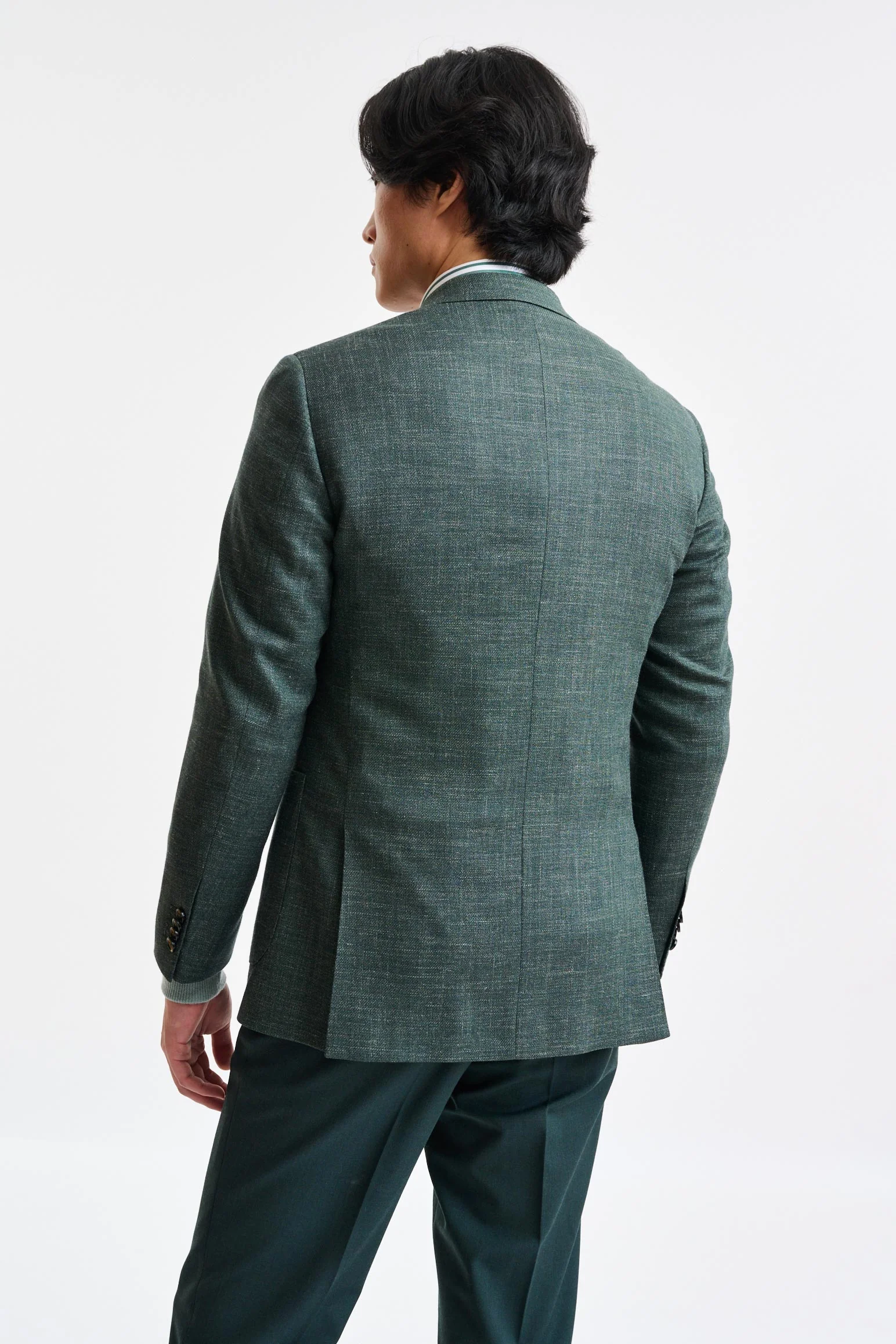 Medium Green Wool and Linen Super 100's Soho Jacket Trend - Image 7