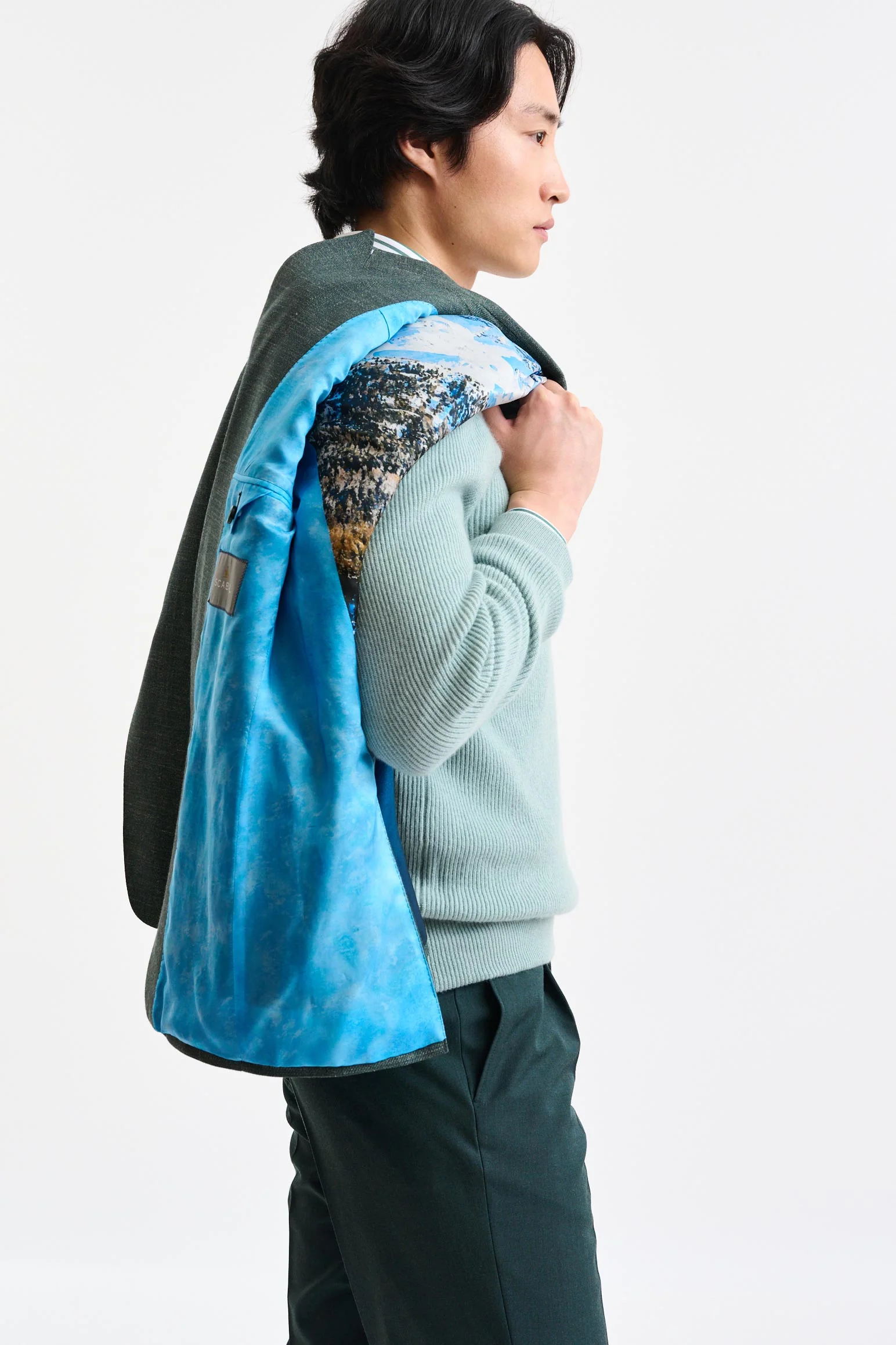Medium Green Wool and Linen Super 100's Soho Jacket Trend - Image 8