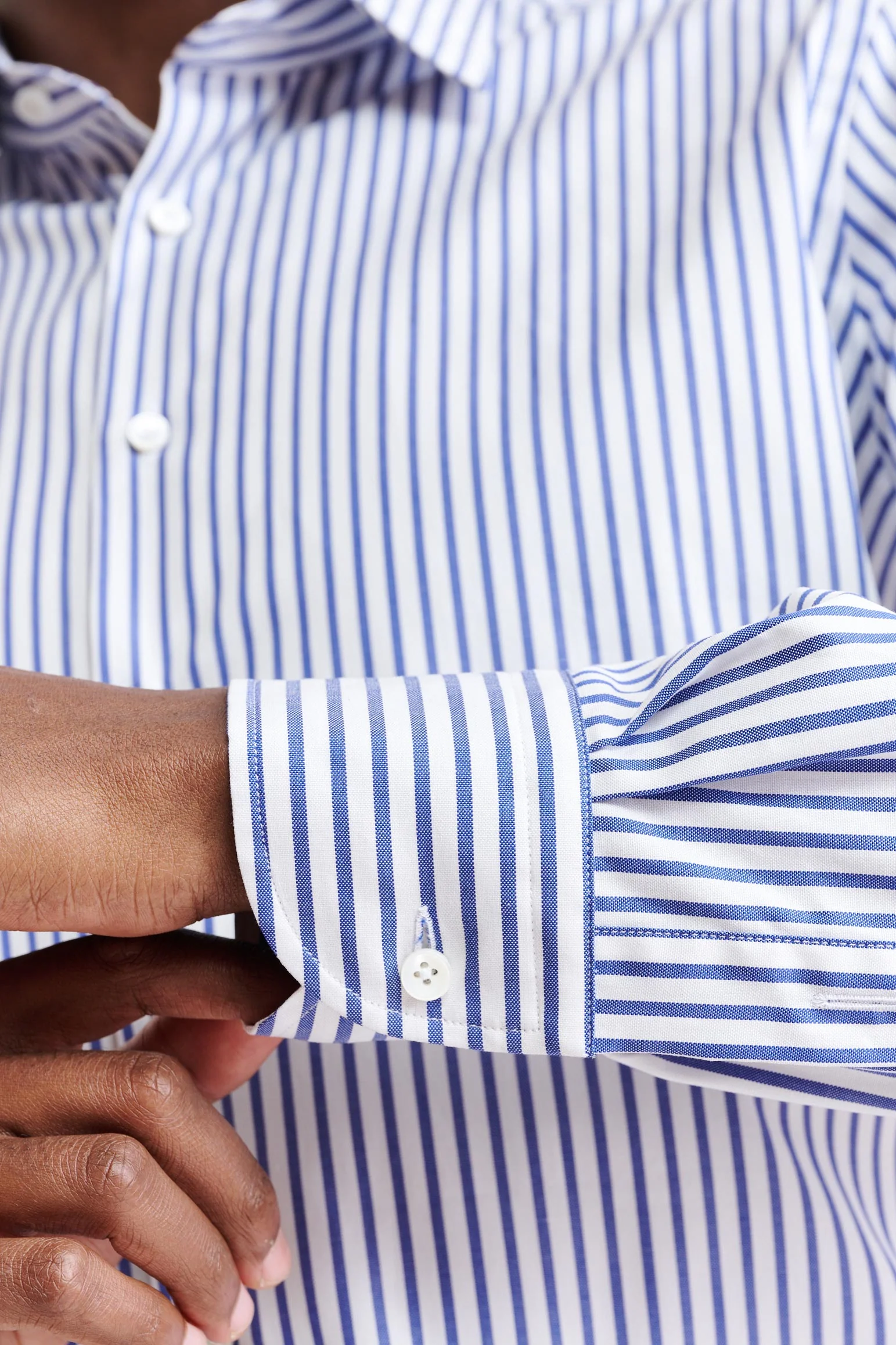Medium White & Blue Stripes Cotton Pin Point Formal Shirt - Image 3