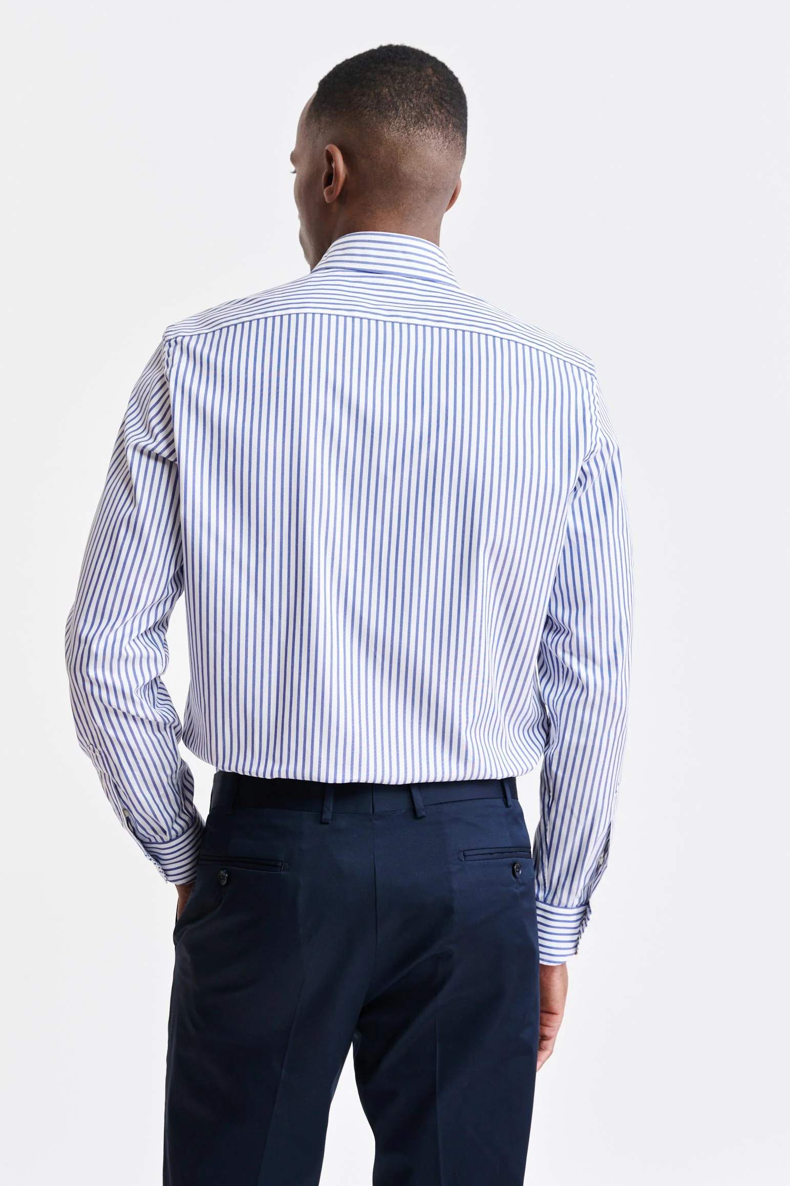 Medium White & Blue Stripes Cotton Pin Point Formal Shirt - Image 4