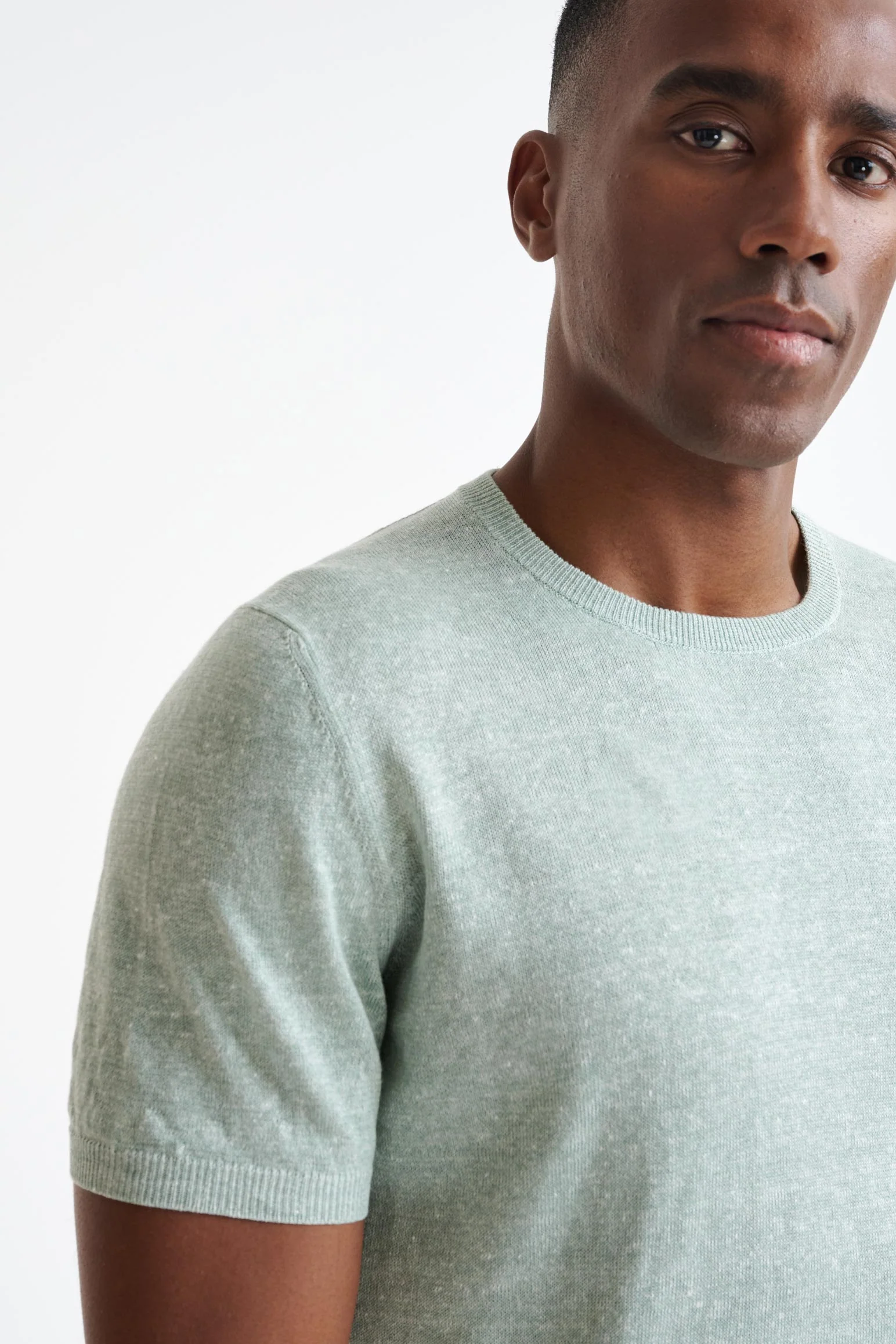 Menthe Melange Linen Cotton Sefton Knitted Tee - Image 2