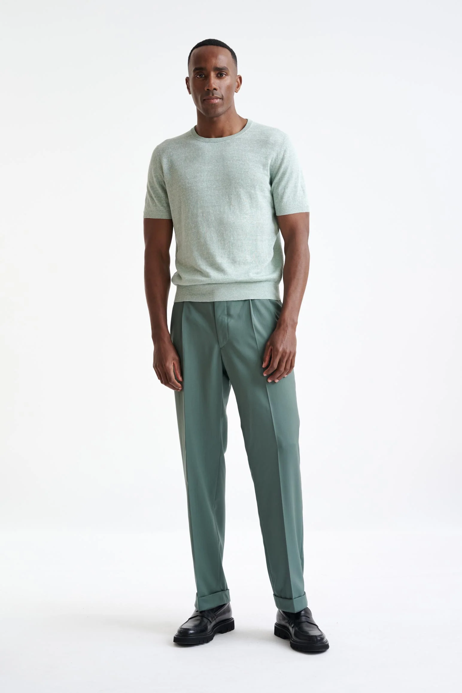 Menthe Melange Linen Cotton Sefton Knitted Tee - Image 3
