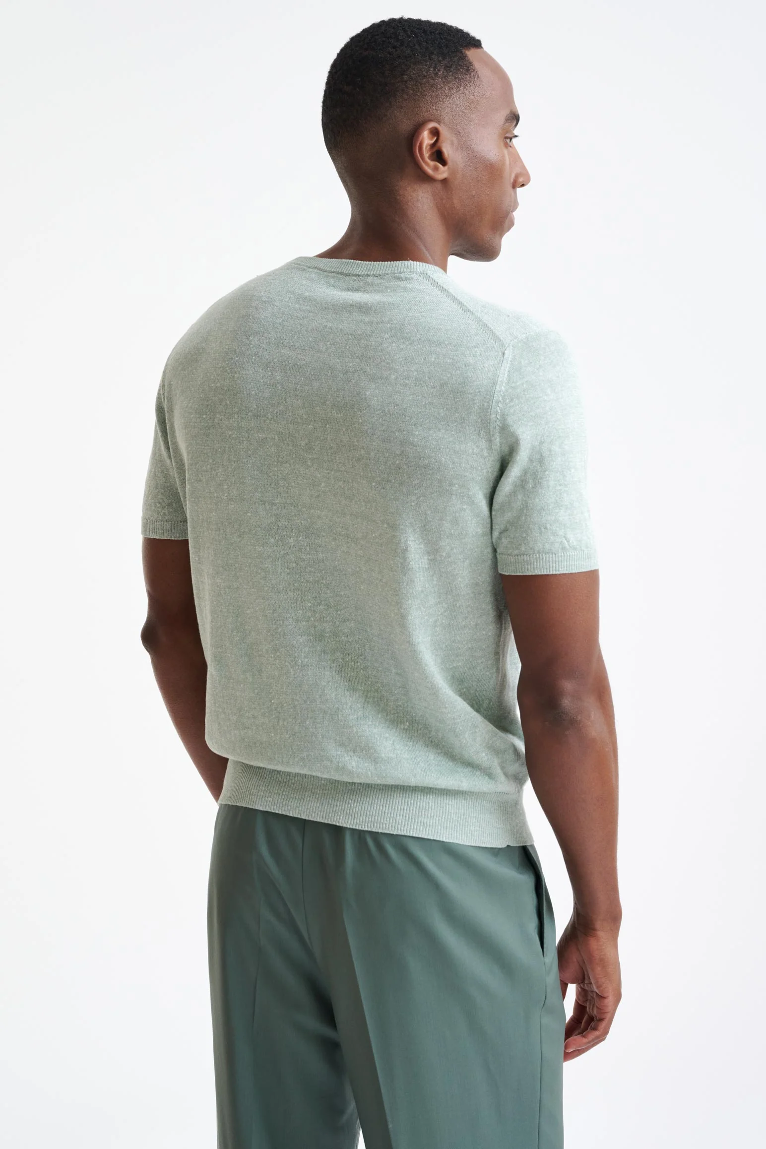 Menthe Melange Linen Cotton Sefton Knitted Tee - Image 4