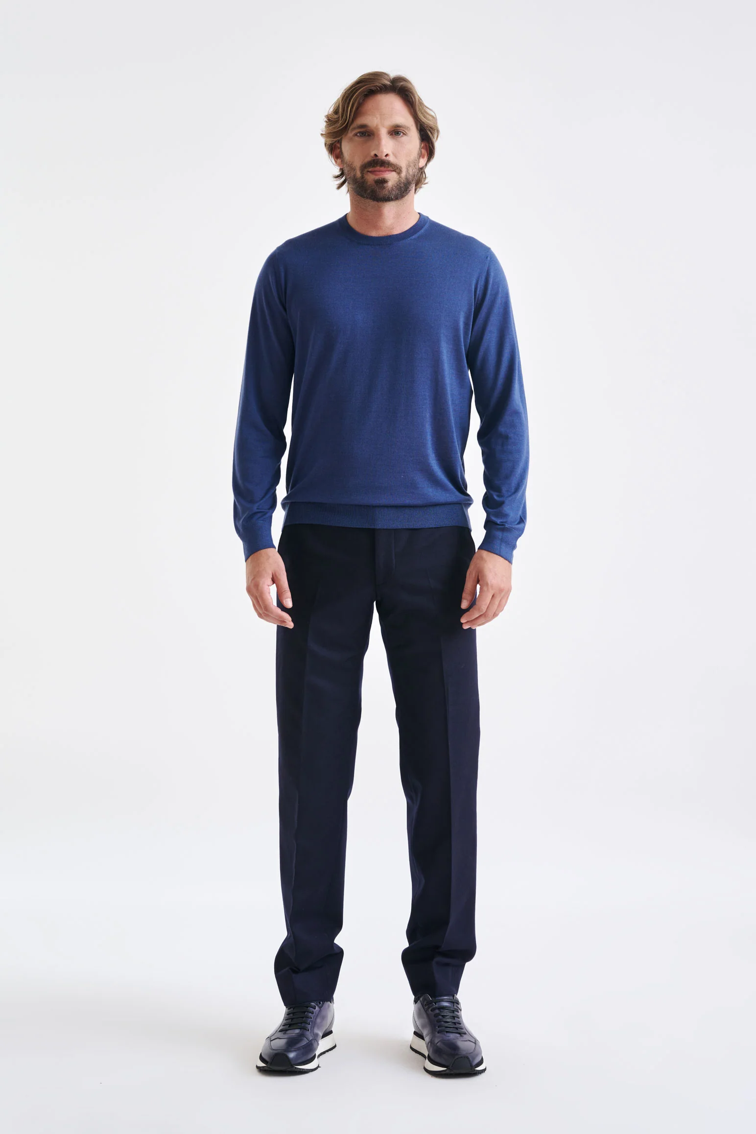 Metal Blue Cashmere Merino Silk Blend Crewe Sweater - Image 2